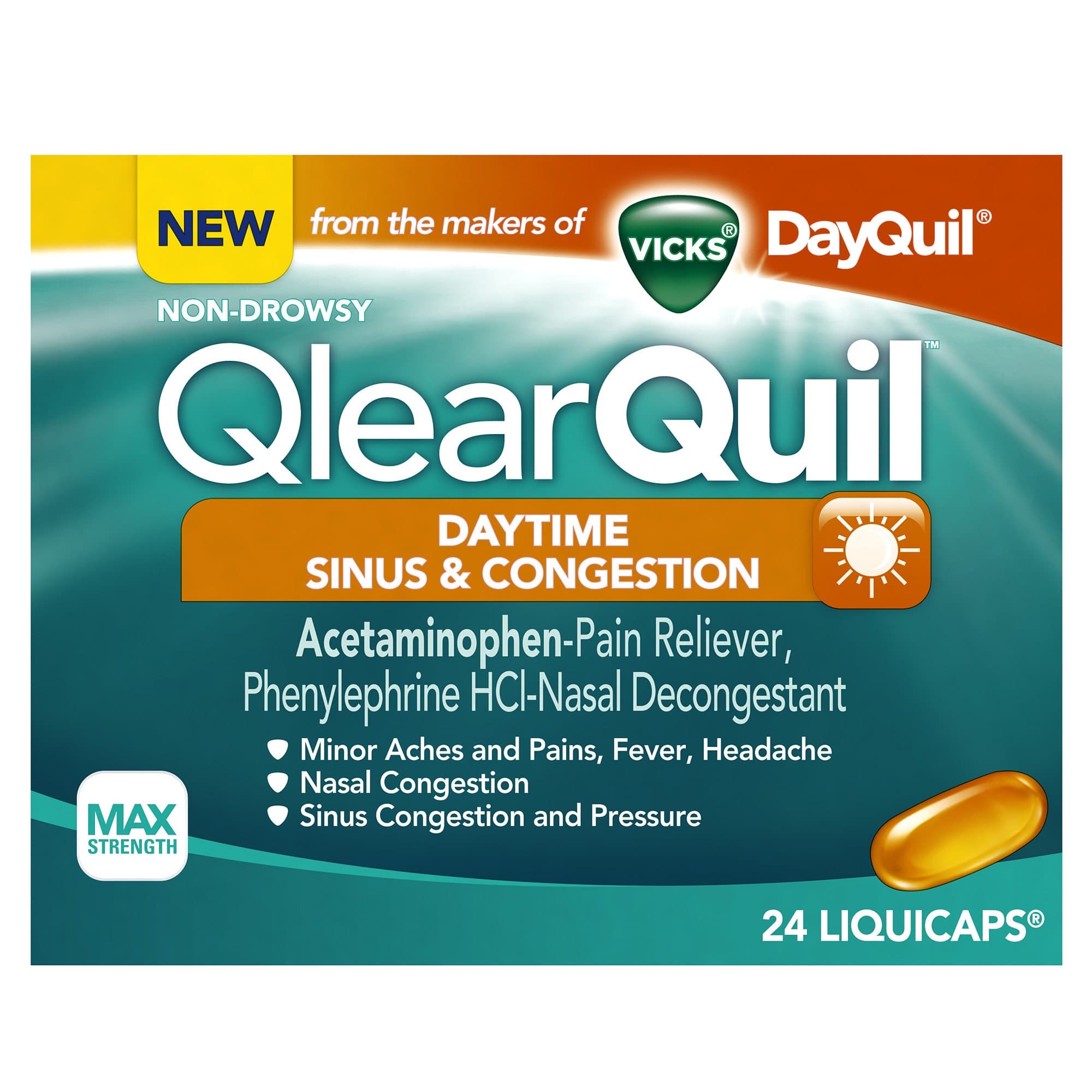 Vicks QlearQuil Daytime Cold and Allergy Sinus and Nasal Decongestant Liquicaps, 24 Count