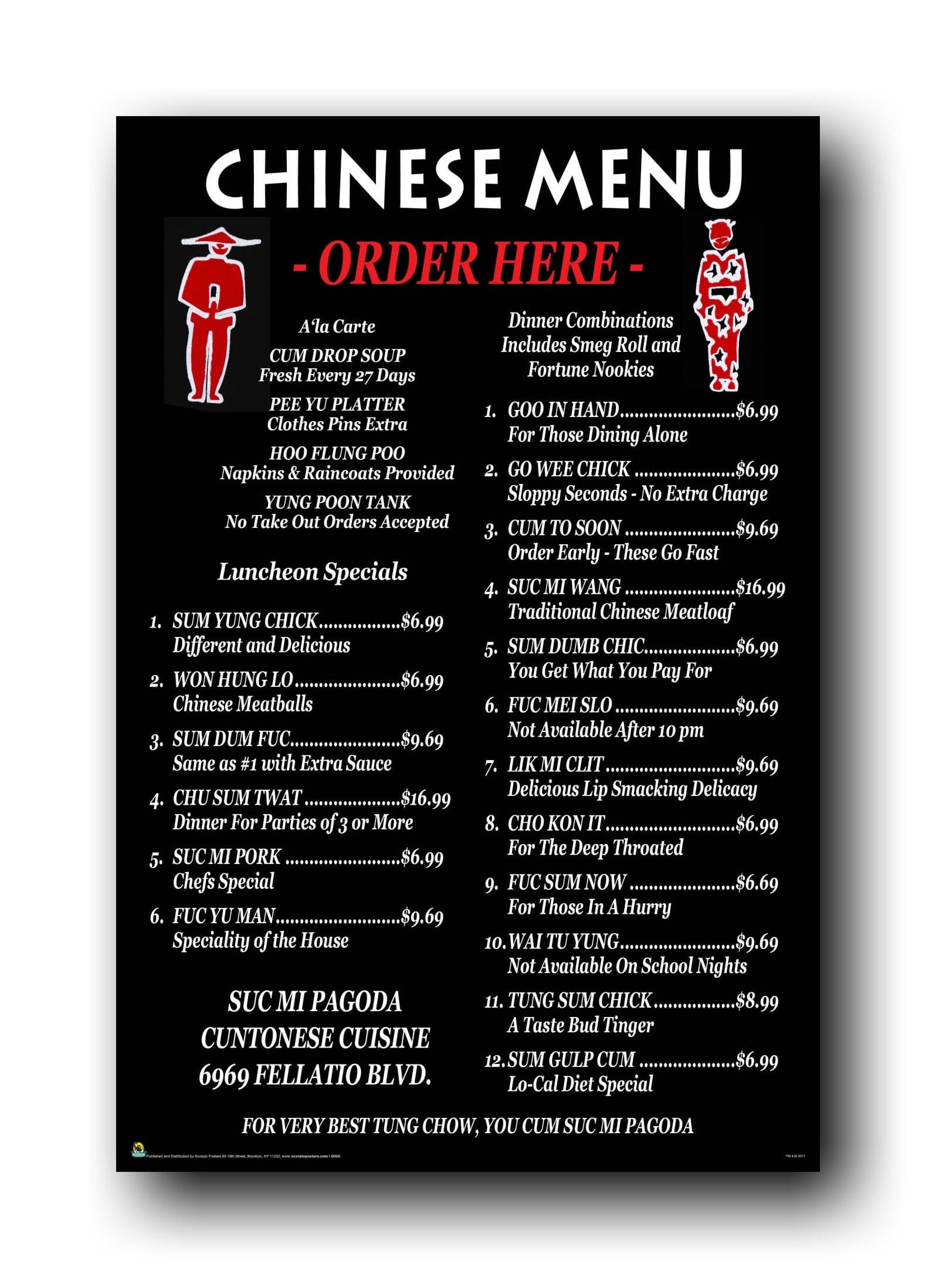 Chinarestaurant Speisekarte Poster Chinese Menu (24"x36")