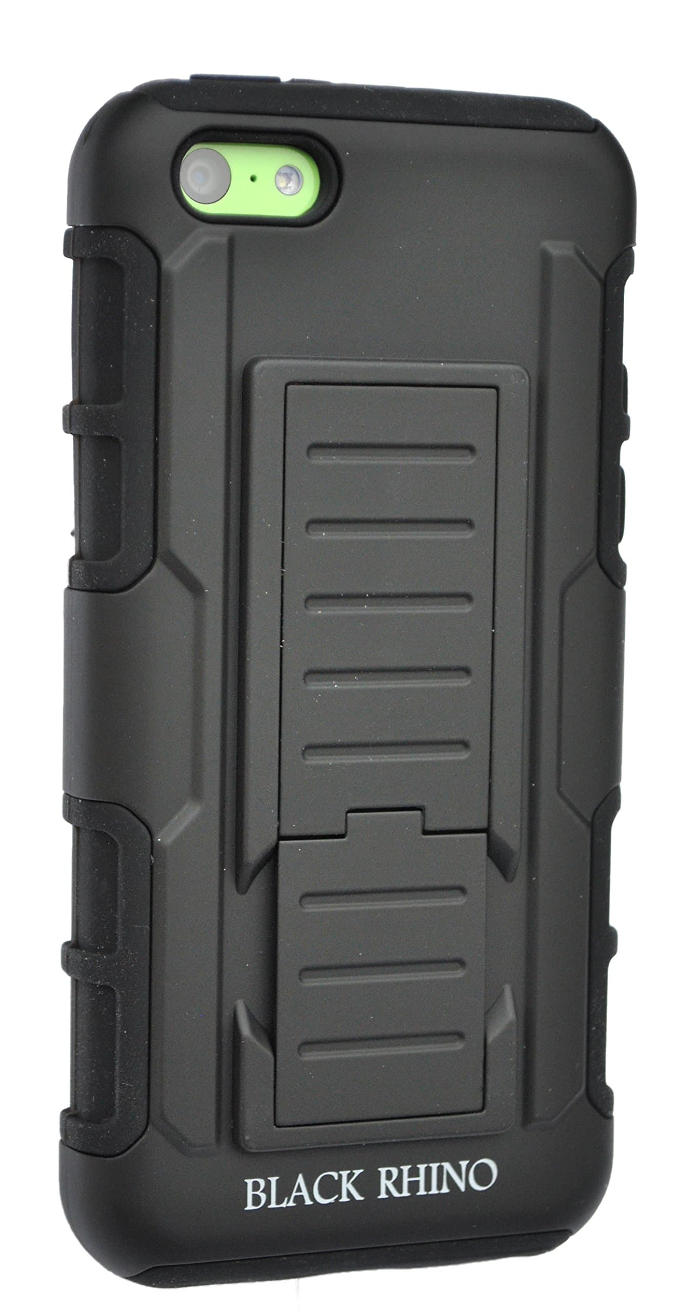 iPhone 5C Case Black Protective Case Hybrid Dual Layer Combo Case Tough Armor Shockproof Skin Case Cover with Kickstand + Belt Clip for iPhone 5C: Black Rhino (Black Color)