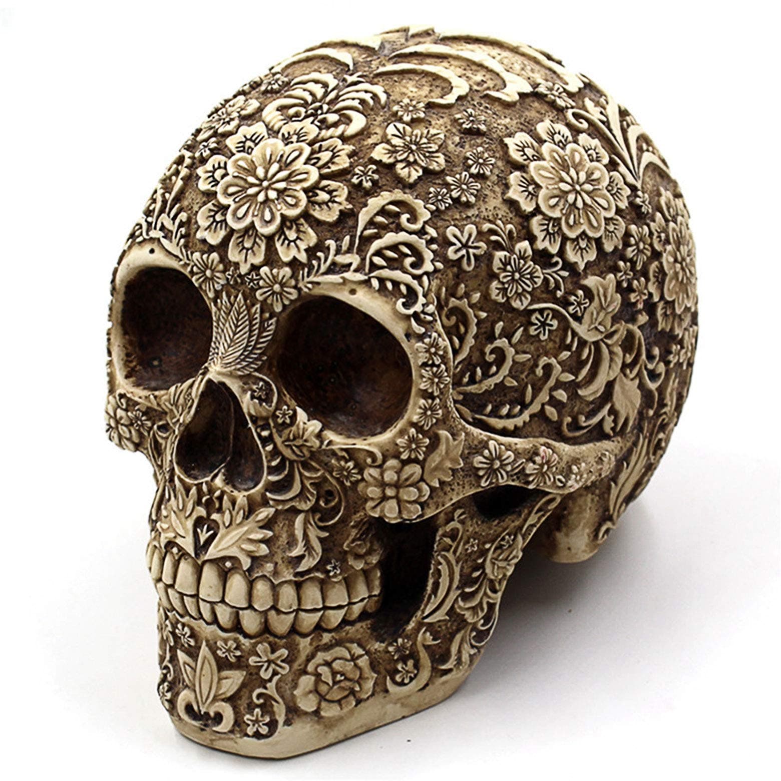 UJOY Creative Skull Flowers Sculpture 8.1'' Human Head Skeleton Statue Collectible Halloween Decoration Home Decor