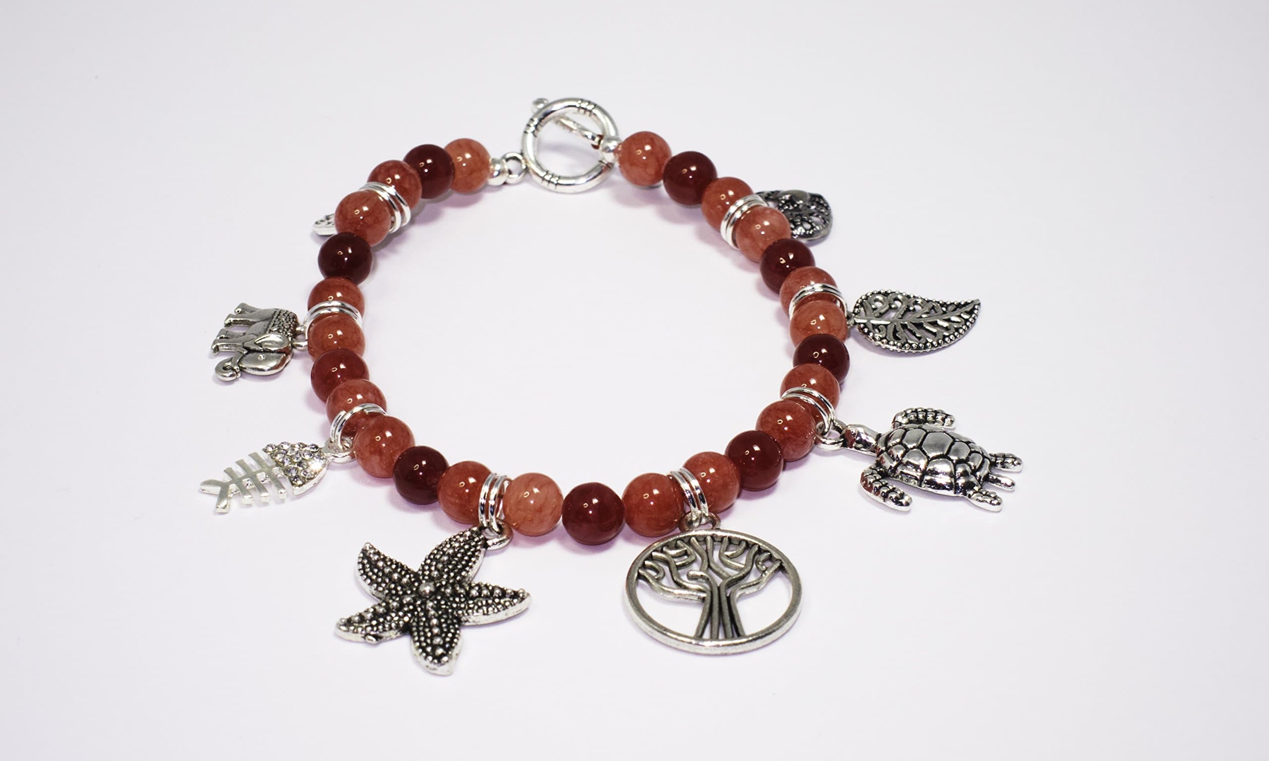 Rhodochrosite & Red Jade Charm Bracelet