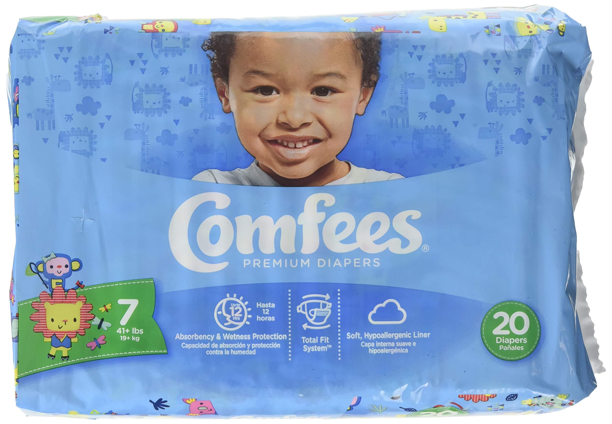 Attends Comfees Premium Baby Diapers Size 7, Case of 80