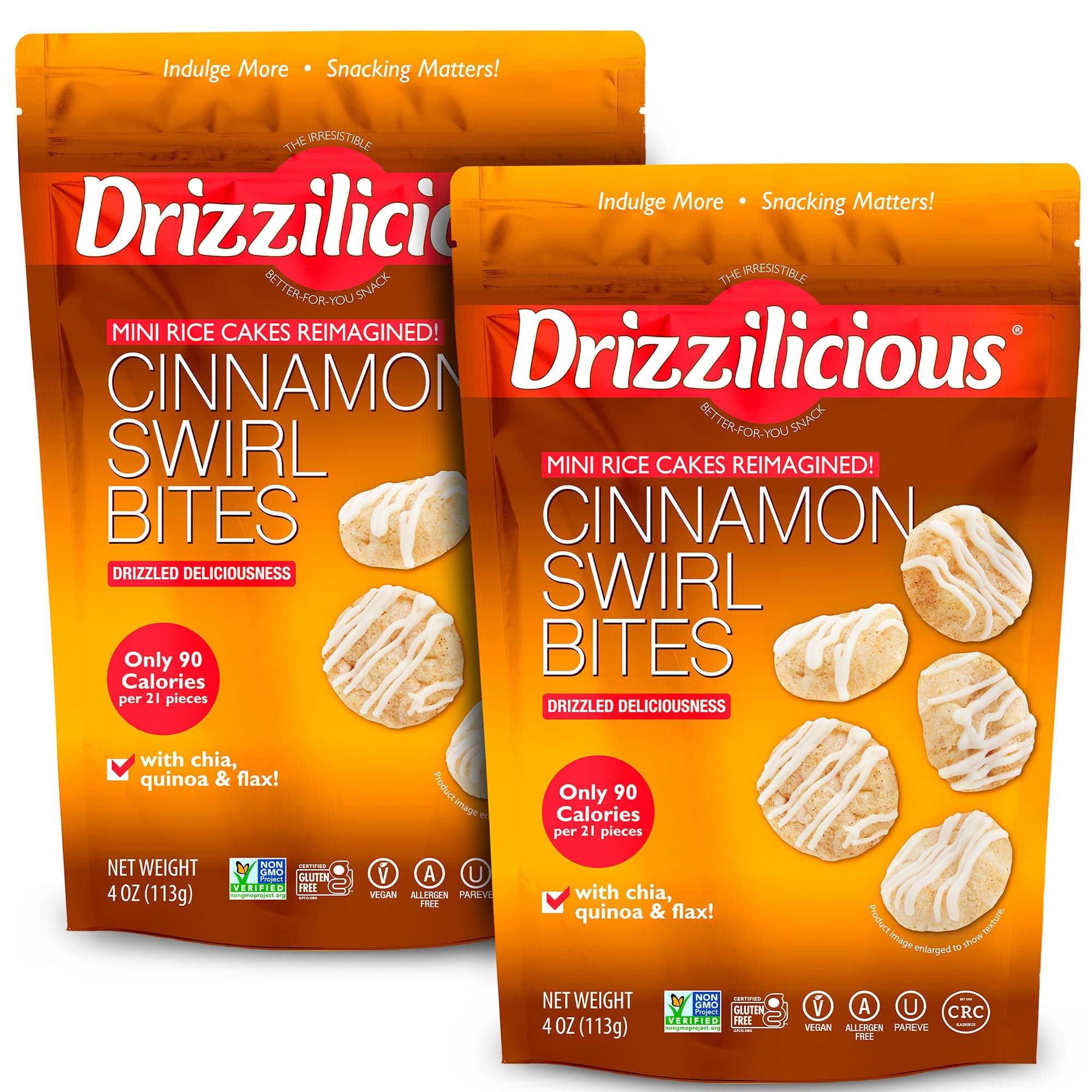 Mini Rice Cakes Cinnamon Swirl - Rice Crisps, Healthy Snack for Adults and Kids, Flavored Rice Cakes, Vegan, Gluten Free, Allergen Free, Only 90 Calories Per Serving - 4 oz (Pack of 2)
