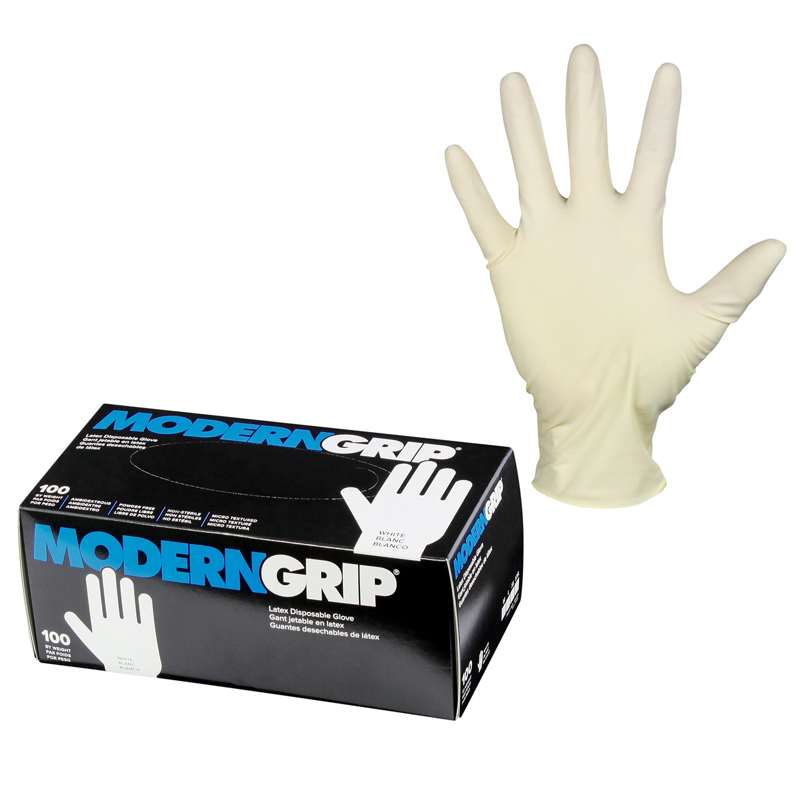 Modern Grip 19000-L Latex 9 mil Thickness Heavy Duty Disposable Gloves – Industrial and Household - Powder Free - Natural White - Large (100 count)
