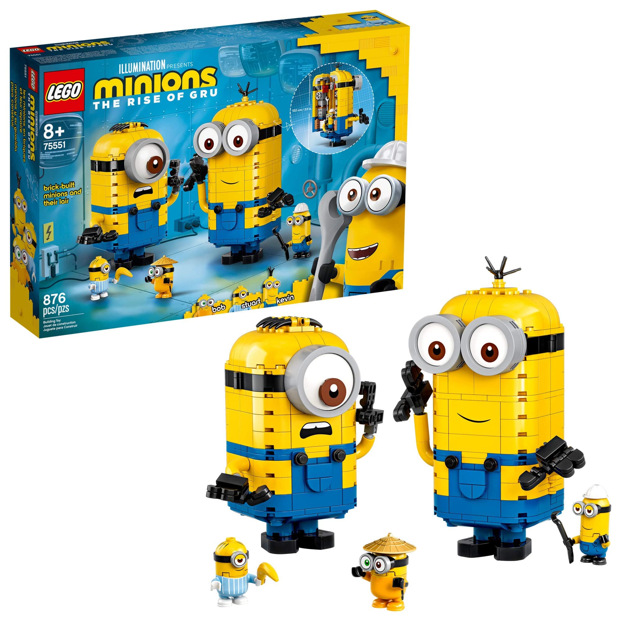 Minions: Brick-Built Minions and Their Lair (75551) Building Kit for Kids, Great Birthday Present for Kids Who Love Minion Toys and Kevin, Bob and Stuart Minion Characters, New 2020 (876 Pieces)