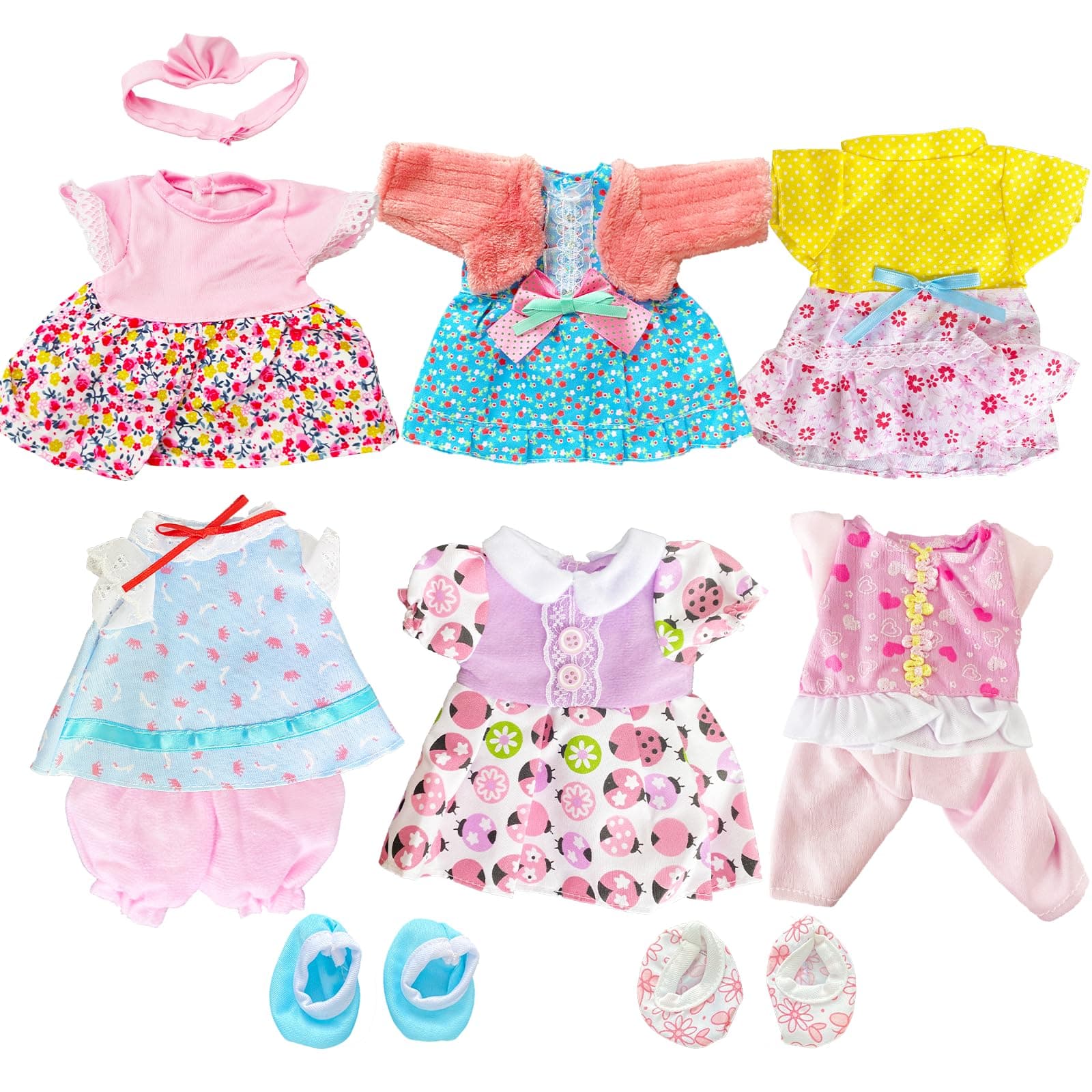 Pack of 6 Fit for 12-14 Inches Alive Baby Doll Dress Clothes Fashionista Gown Outfits Include Hair Band for Girls American Doll by Jing Show Business