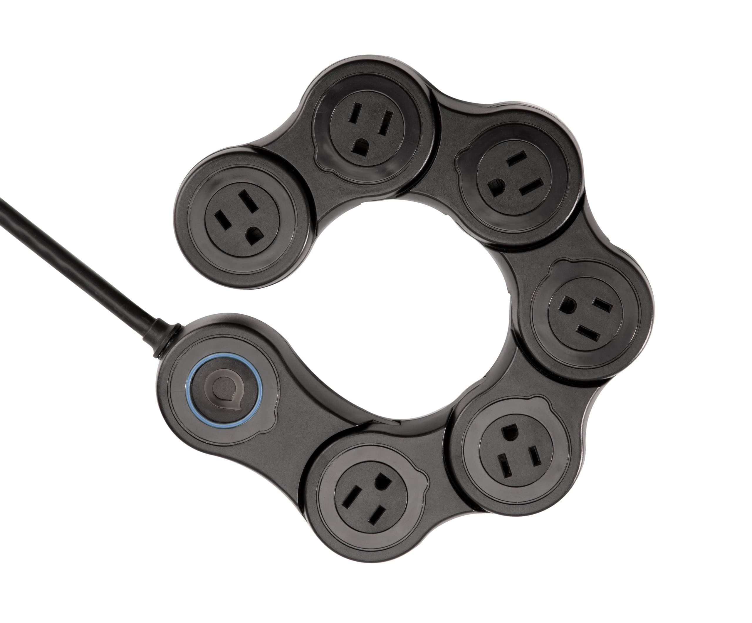 Quirky Pivot Power 6 Outlet Flexible Surge Protector Power Strip (Black)