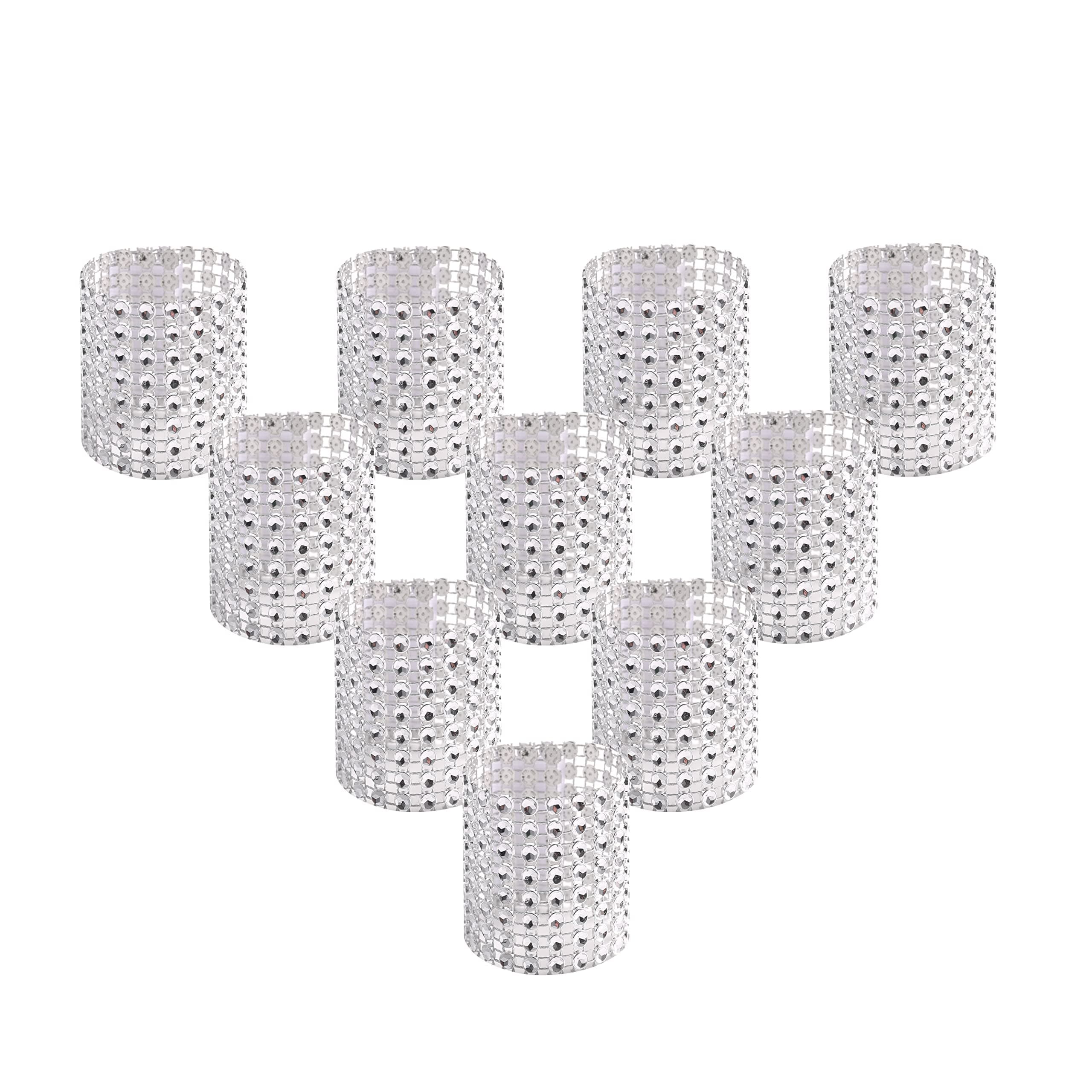 100pcs Napkin Rings,Rhinestone Napkin Rings Diamond Silver for Table Decorations,Wedding,Dinner,Party,DIY Decoration