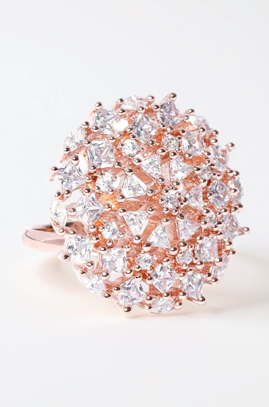 Sparkling Cubic Zirconia Rose Gold Adjustable Finger Ring For Women-ZPFK8384