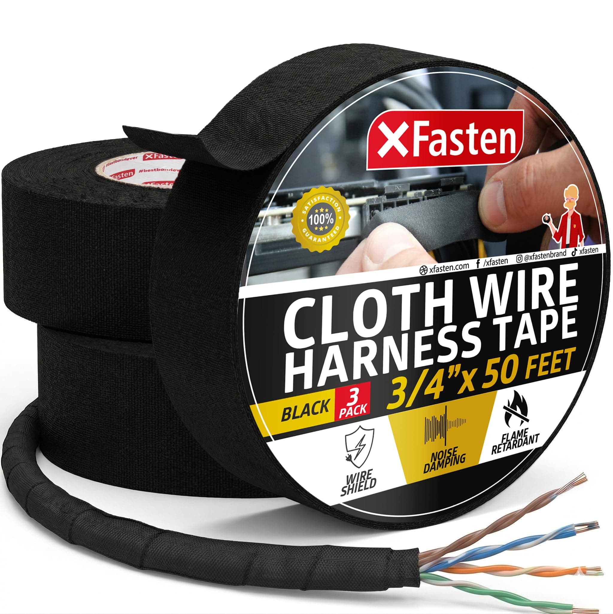 Wire Harness Tape, 3/4-Inch by 90-Foot (19.05mm x 27.43m) (3-Pack)