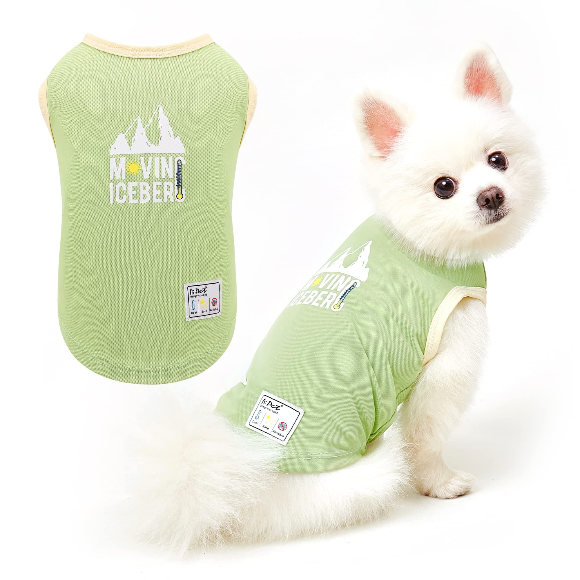 ISPET Dog Shirts Self Cooling T-Shirts, Ice Silk Summer Dog Tee Shirts Soft Pet Sleeveless Vest Tank Top for Small Dogs Boys Girls - Avoid Overheating, Green, Medium