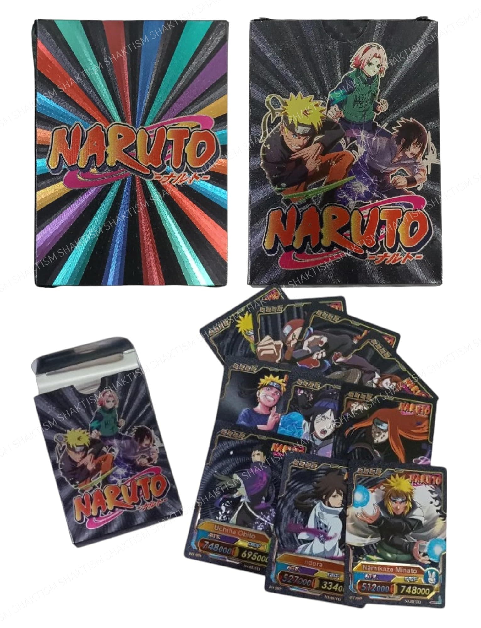 Kids Anime Unique Card game Desk Pack, Official Anime CCG Collectable Playing Foil Cards, Anime Merchandise Gift, Pack of 55 (Naruto Cards Black)