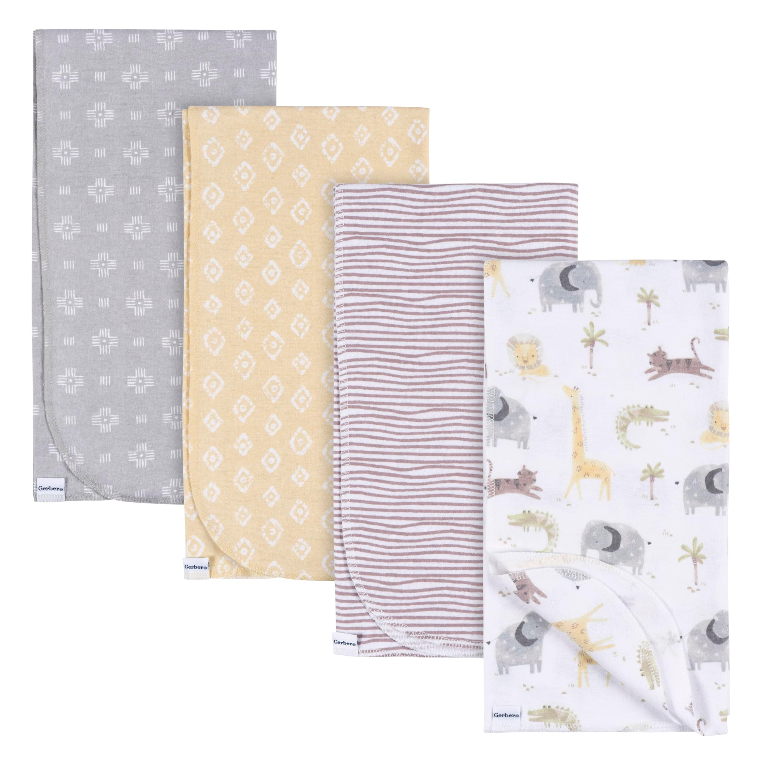 Unisex Baby 100% Cotton Flannel Receiving Blankets 30x30 Inches (Pack of 4), Animals + Geos Neutral, One Size