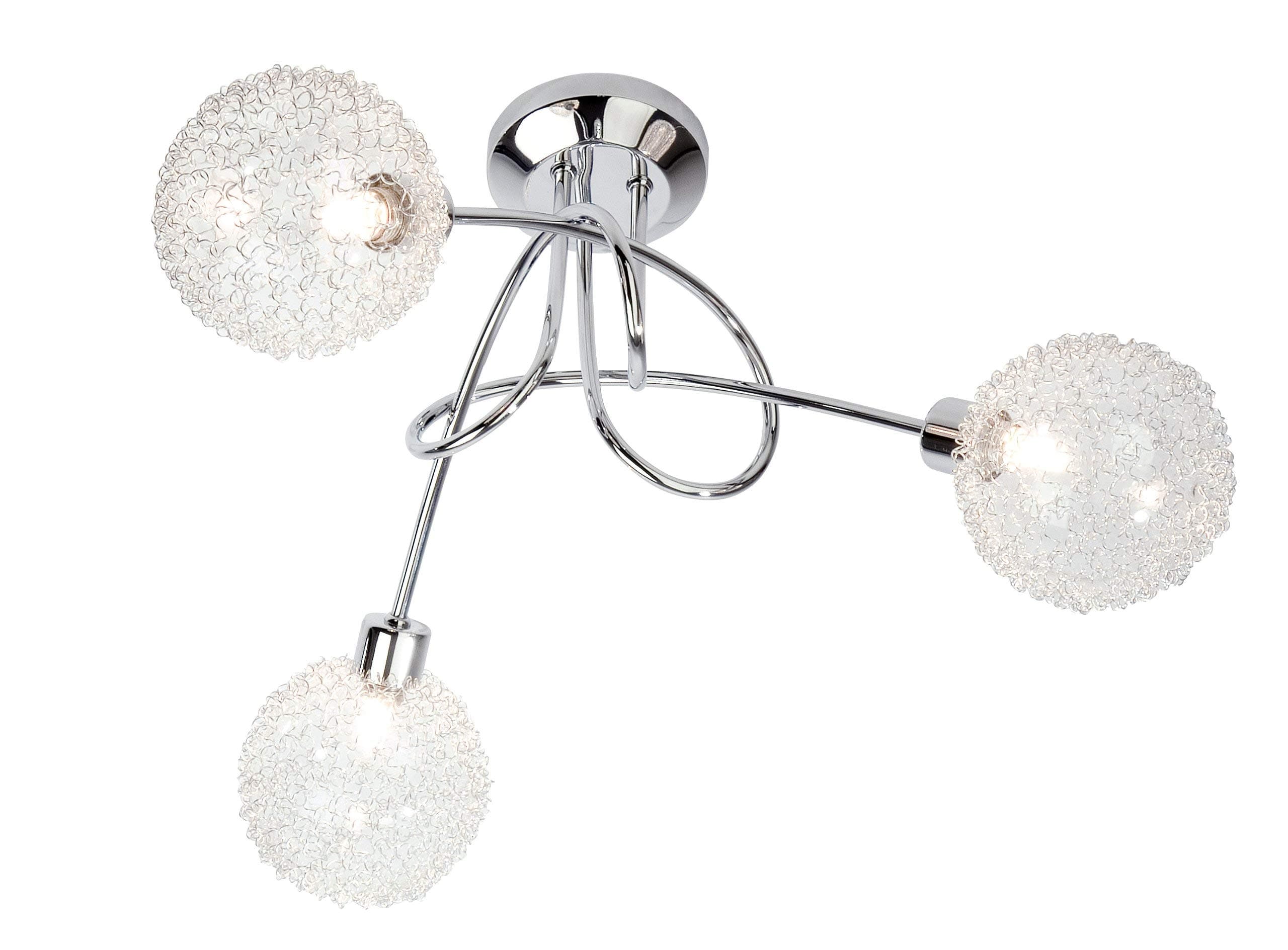 Nino Leuchten Spider 63360306 Halogen Ceiling Light Diameter 40 cm Height 27 cm Chrome with Glass Ball with Wire Mesh / 3 Bulbs [Energy Class C]