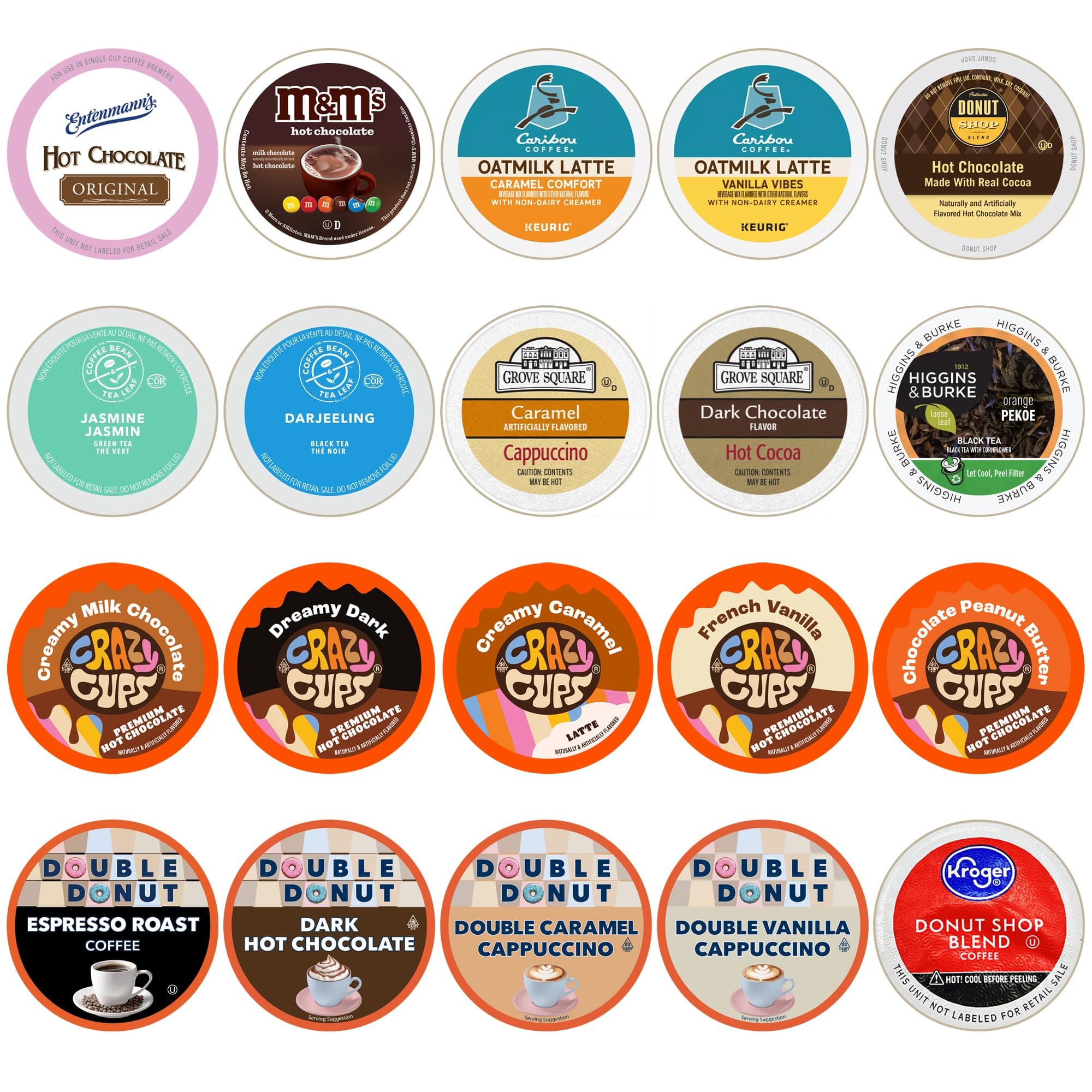 Perfect Samplers Tea Pods, Cider, Hot Chocolate, Cappuccino & Coffee Pods Variety Pack, Single Serve Coffee & K Pod Variety Pack for Keurig K Cups Brewers, Coffee Gift Set, 20 Count