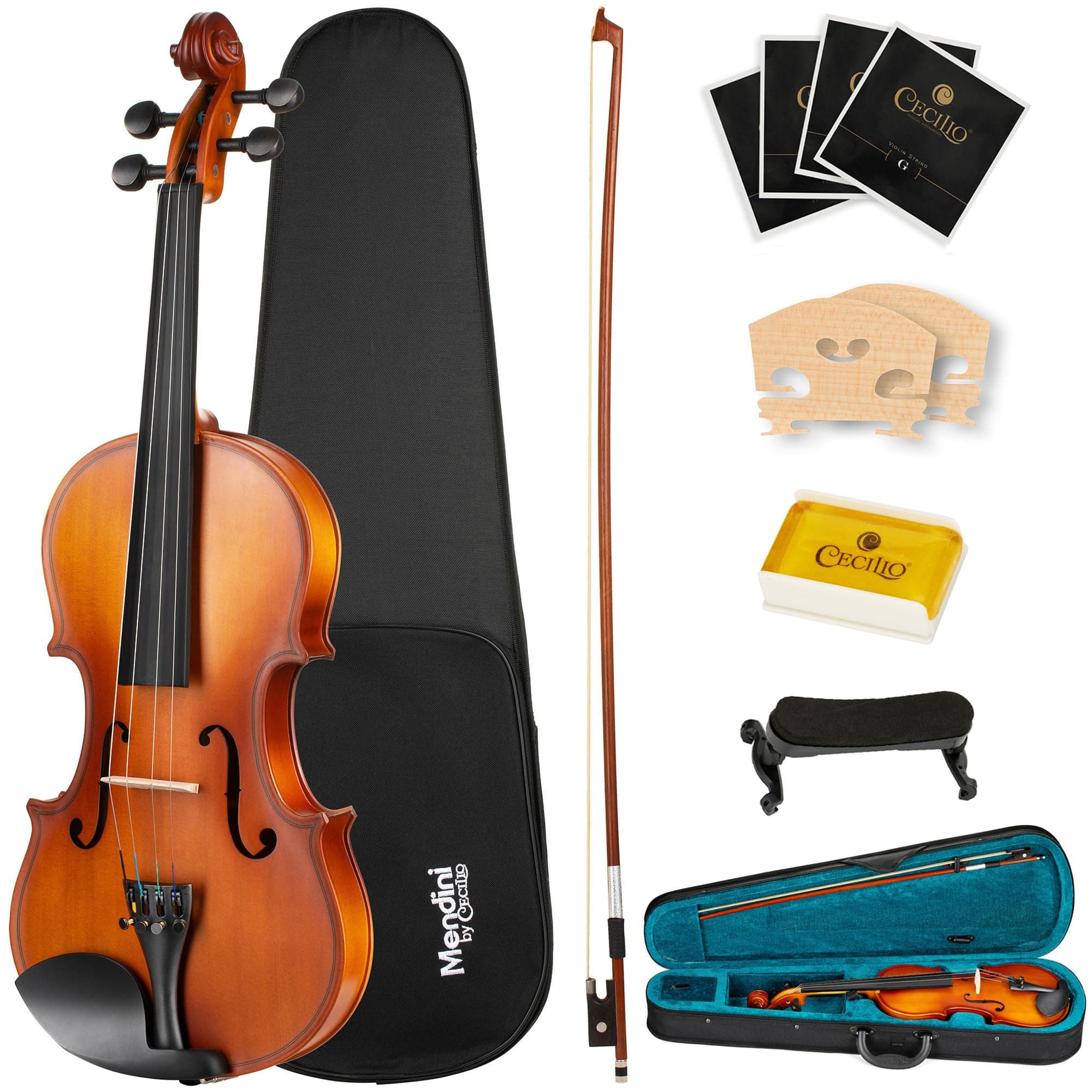 Mendini 4/4MV300+SR Size 4/4 Acoustic Violin - Satin