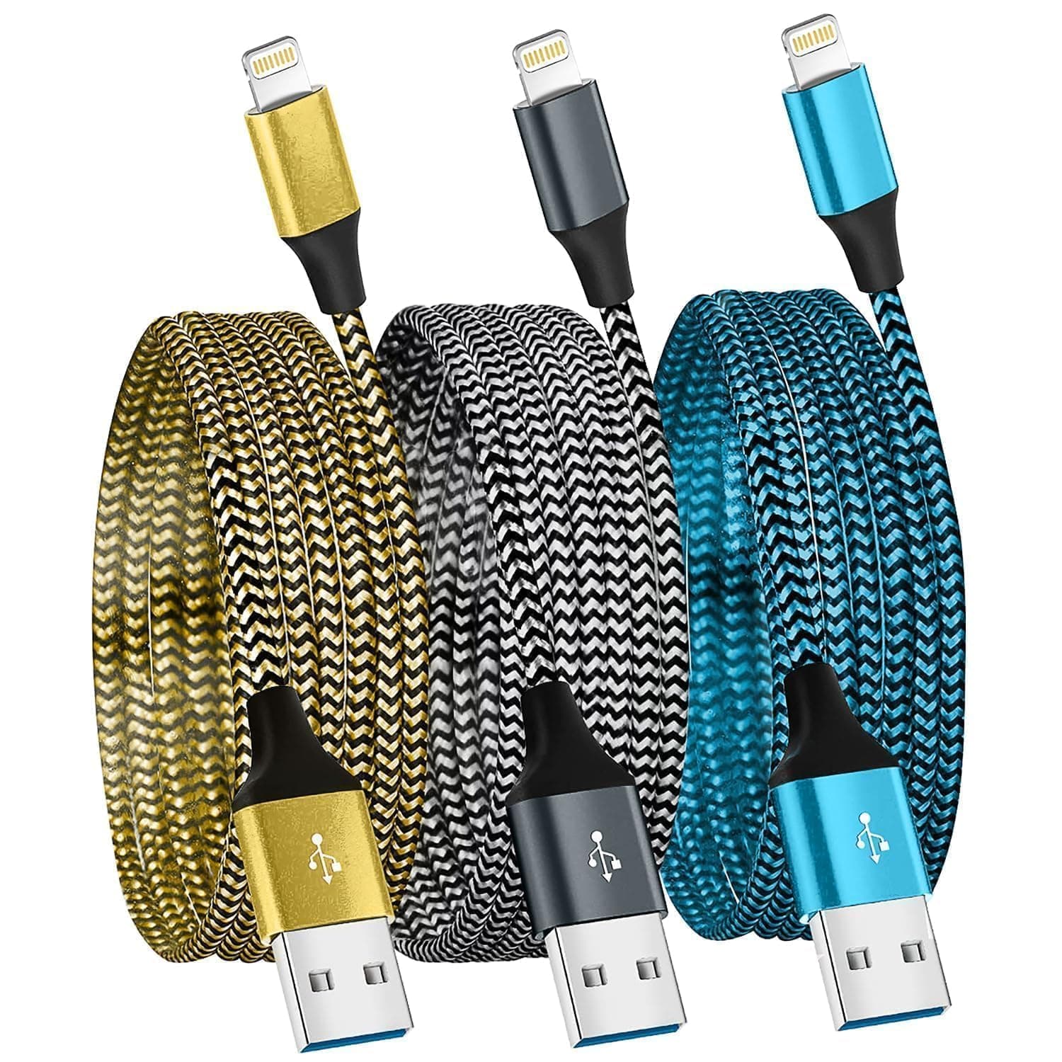 For iPhone charger cable 3Pack 6FT/1.8M Lightning Cable Nylon Braided MFi Certified USB Long Phone Charging Lead Compatible with iPhone 14 pro max 14 pro 13 12 11 XS X XR 8 7 6 plus