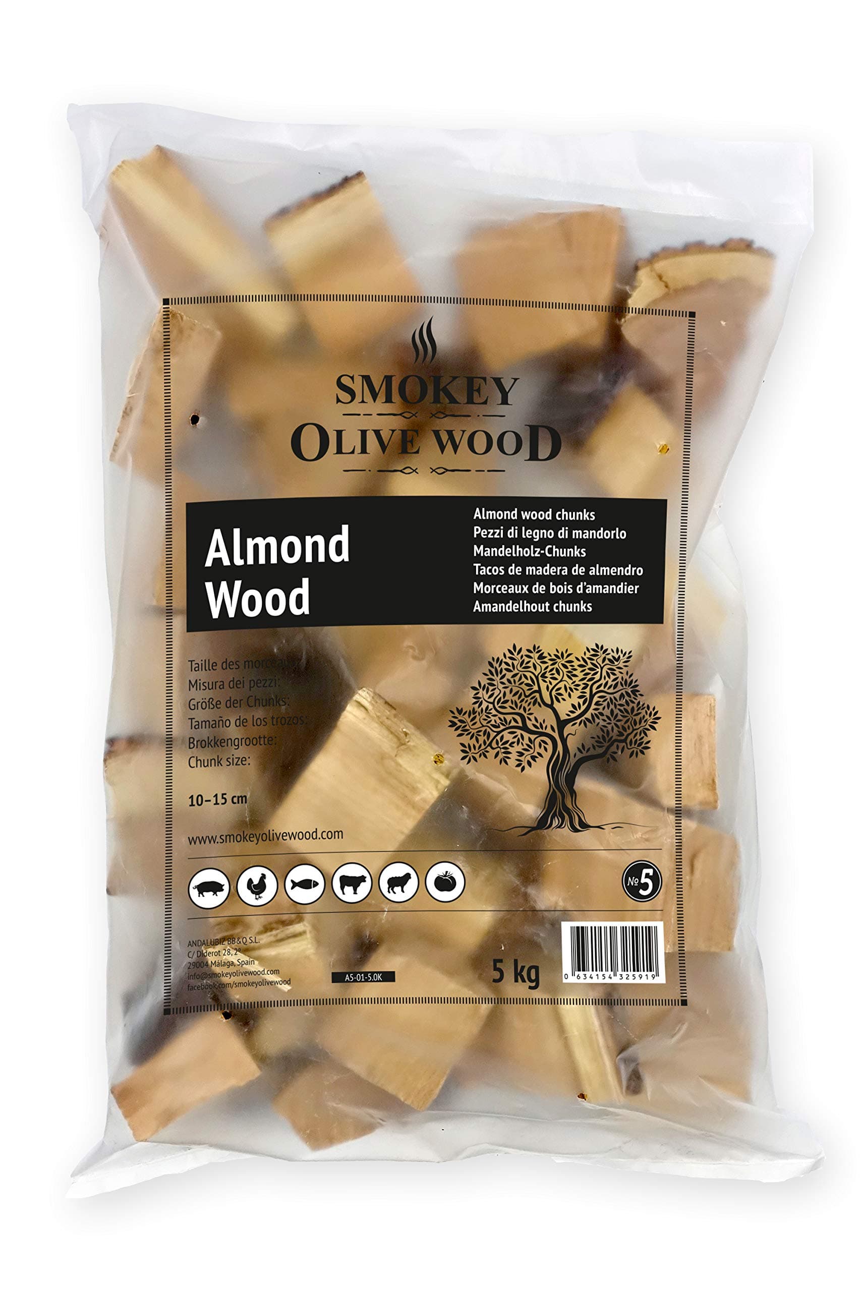 Smokey Olive Wood5Kg Almond Wood for BBQ and smokers, raw chunks 5-10cm, SOW-126