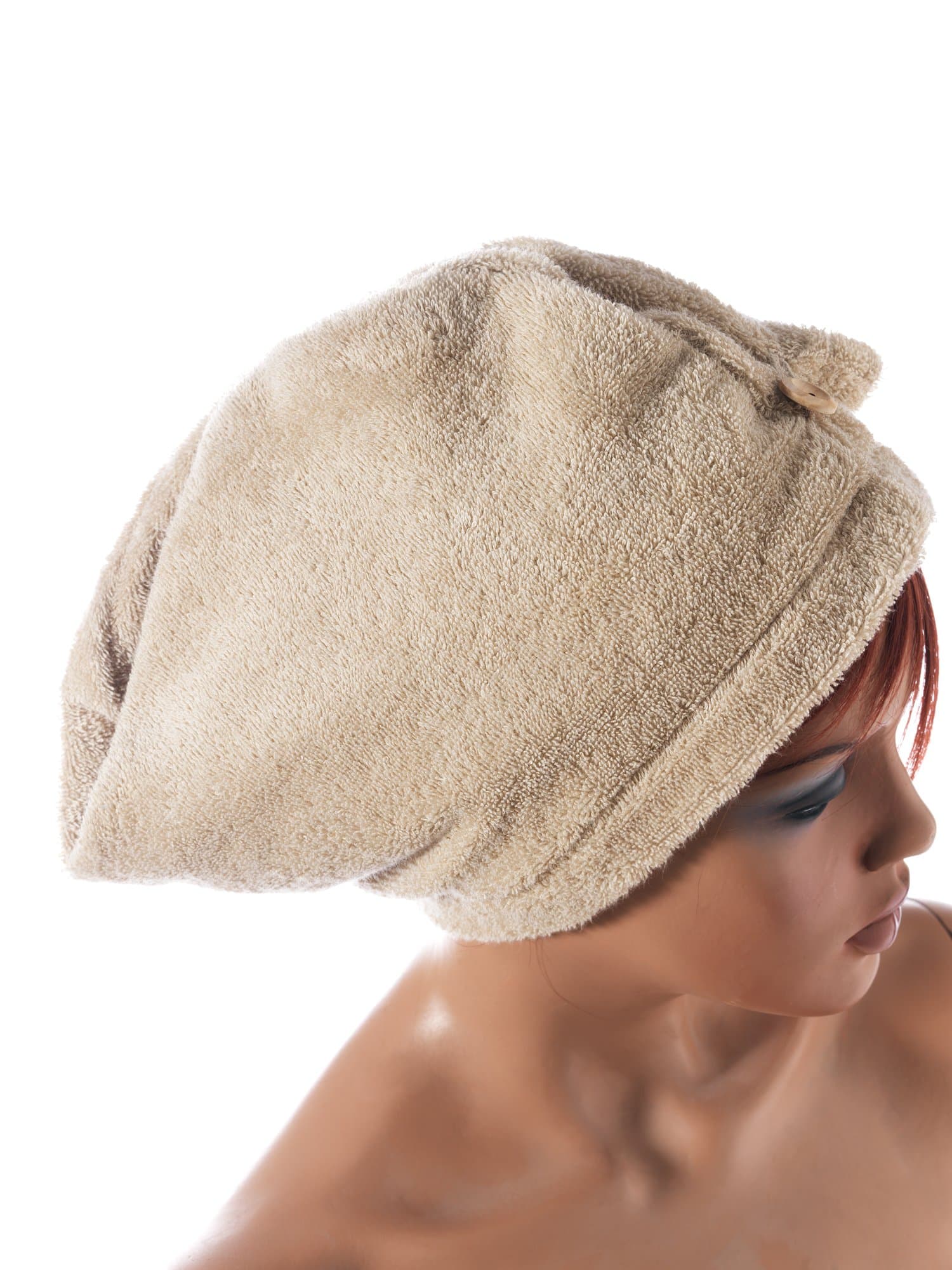 Seventex Towels, Pure Organic Aegean Cotton Hair Turban Towel, Absorbent Bath Head Wrap Turban Towel (Driftwood - Beige)
