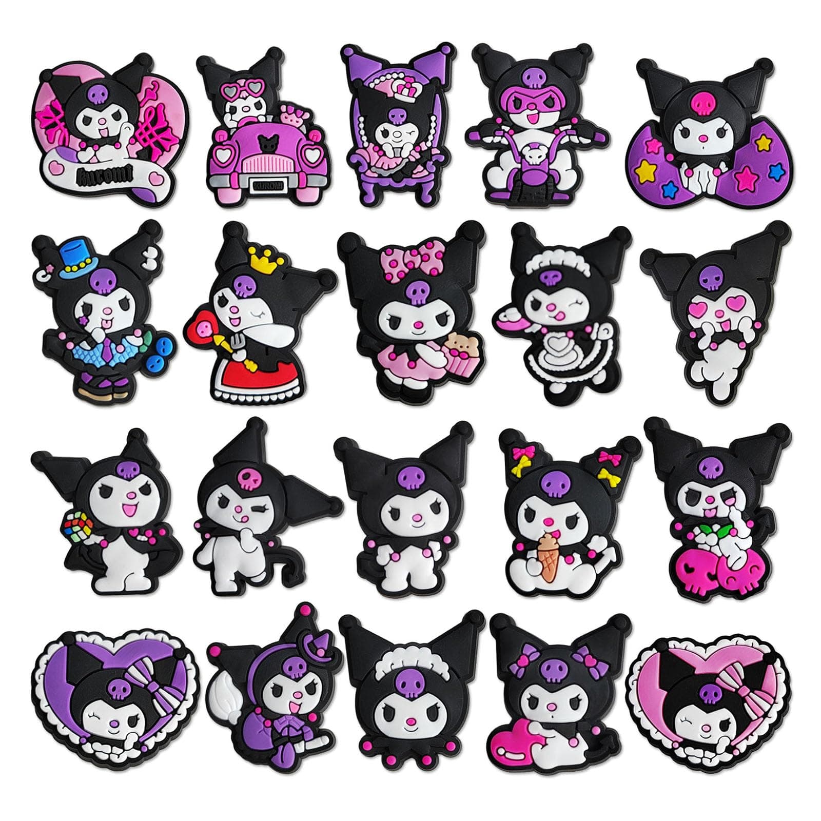 Cartoon Shoe Charms for Croc, Cute Animal PVC Shoe Decoration for Croc Sandals Bracelet Wristband, Charms Gift for Kids Boys Girls Adult Men Women Party Favor (Kuromi)