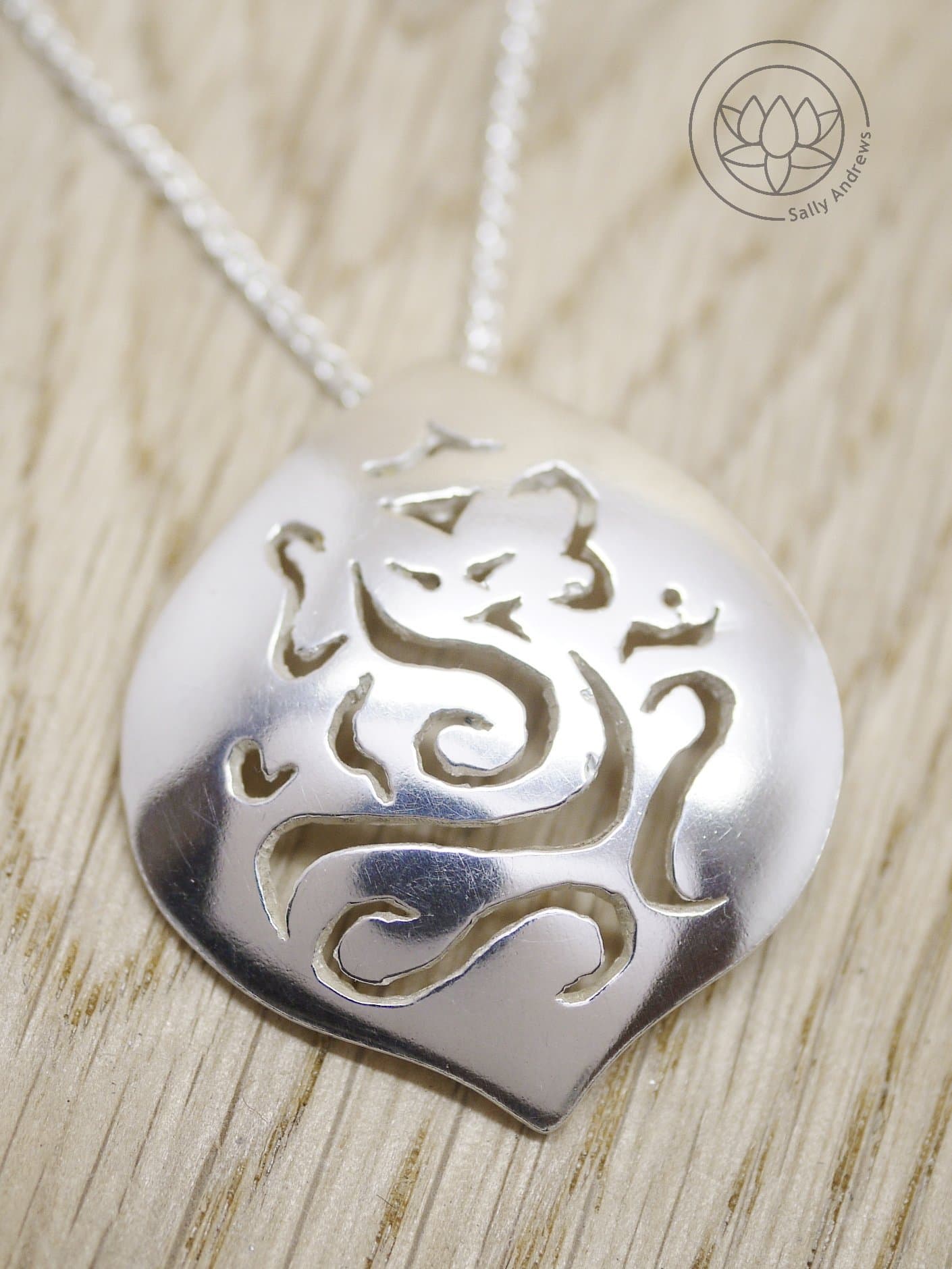 Ganesh pendant, sterling silver handmade original design Uk hallmarked Elephant necklace, Hindu inspired