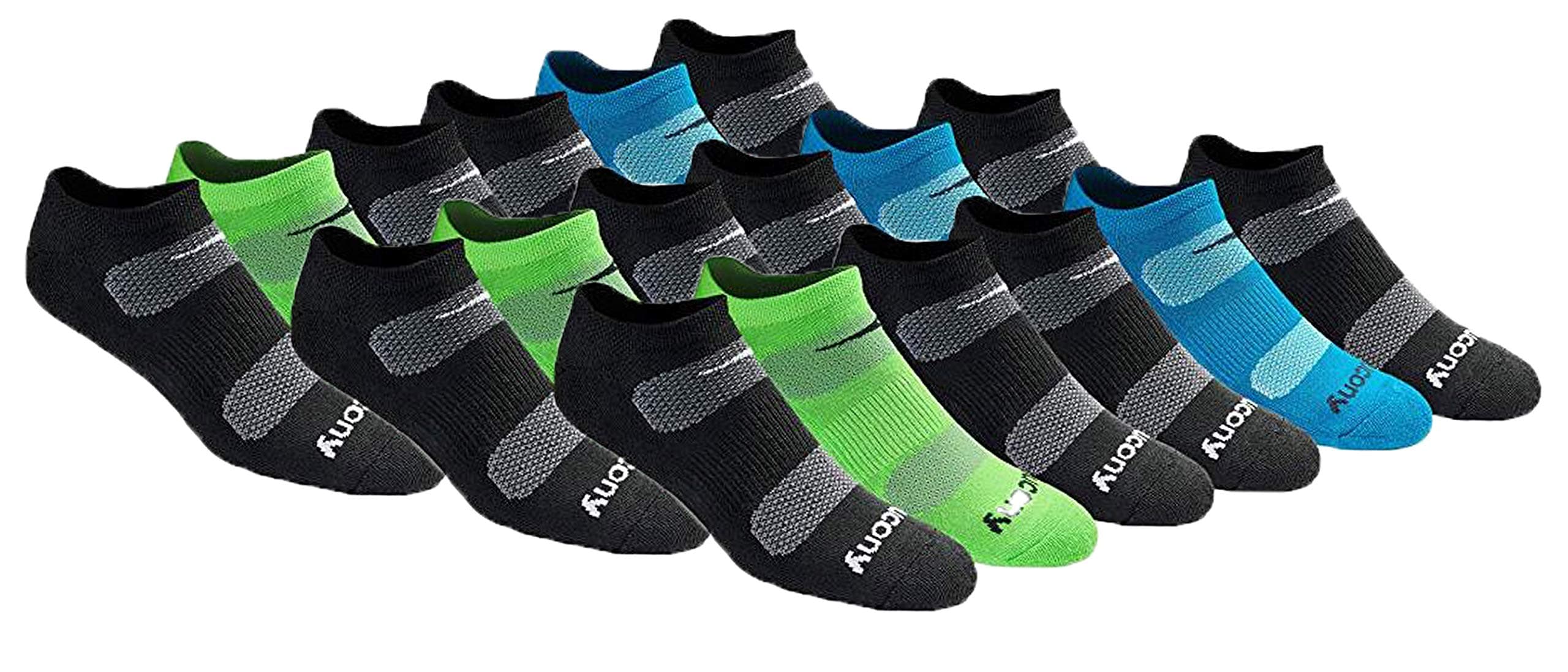 Saucony Men's RunDry Mesh Ventilating Comfort Fit Performance No-Show Socks, Available in M-XXL (6, 12, 18 Pairs)