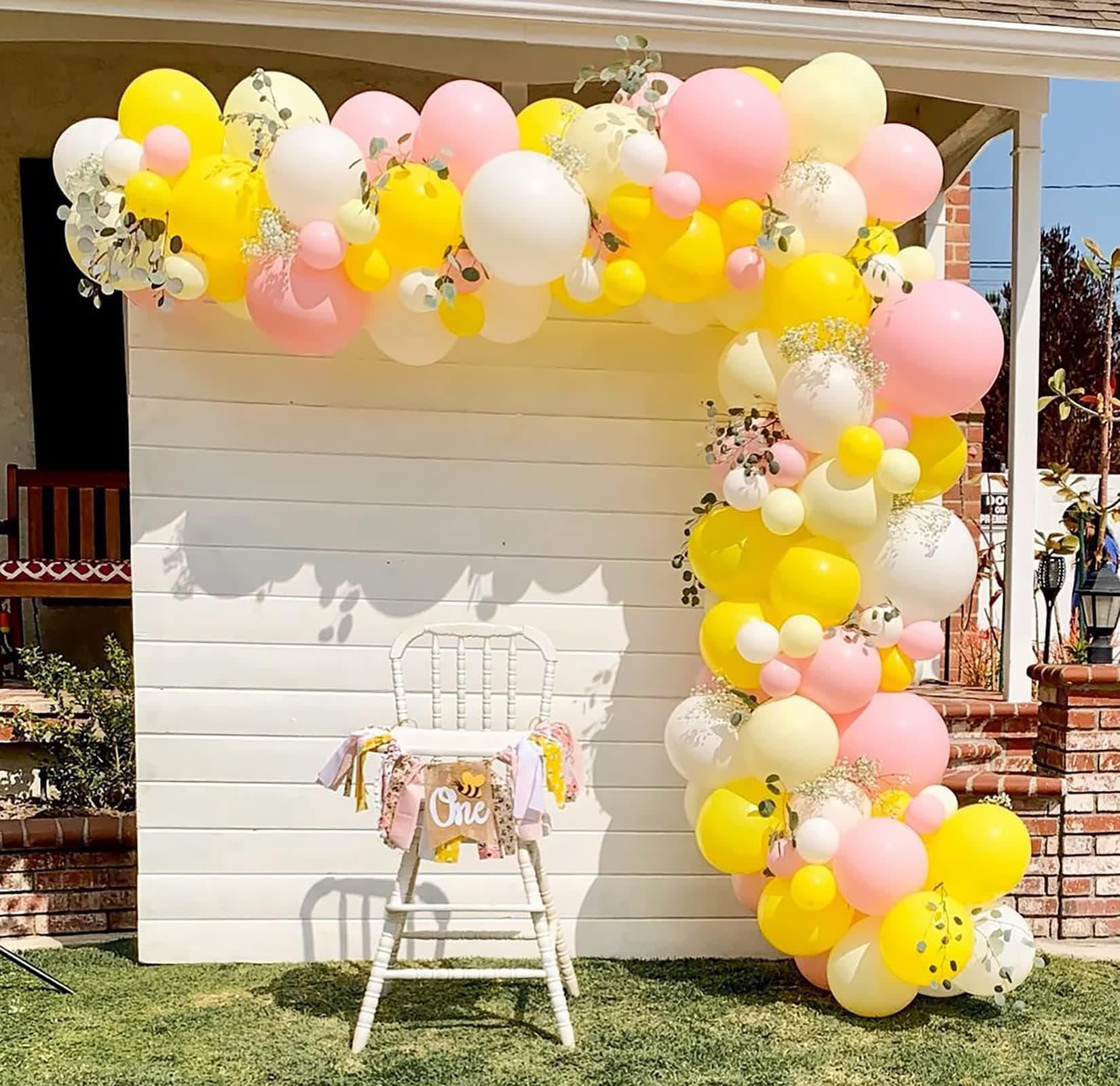 DIY Pink Yellow White Balloon Garland Kit Arch Kit 160PCS Balloons for Lemonade Girls First Birthday You are my Sunshine Kids Bee Day Sunflower Oh Baby Shower Bridal Shower Balloon Party Decor