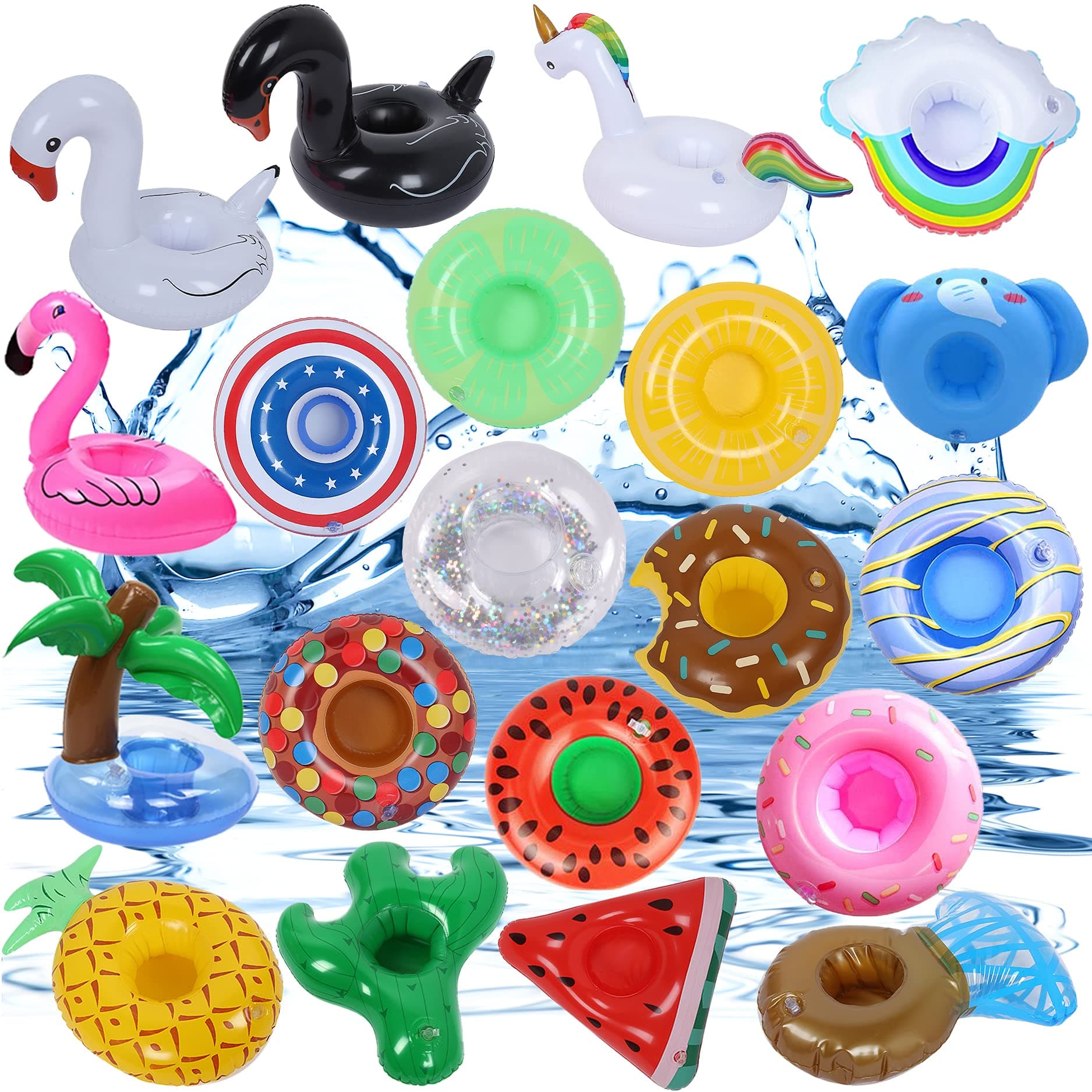Inflatable Drink Holder 20 Pack Inflatable Drink Floats Cup Holders for Summer Pool Party, Variety Drink Floaties