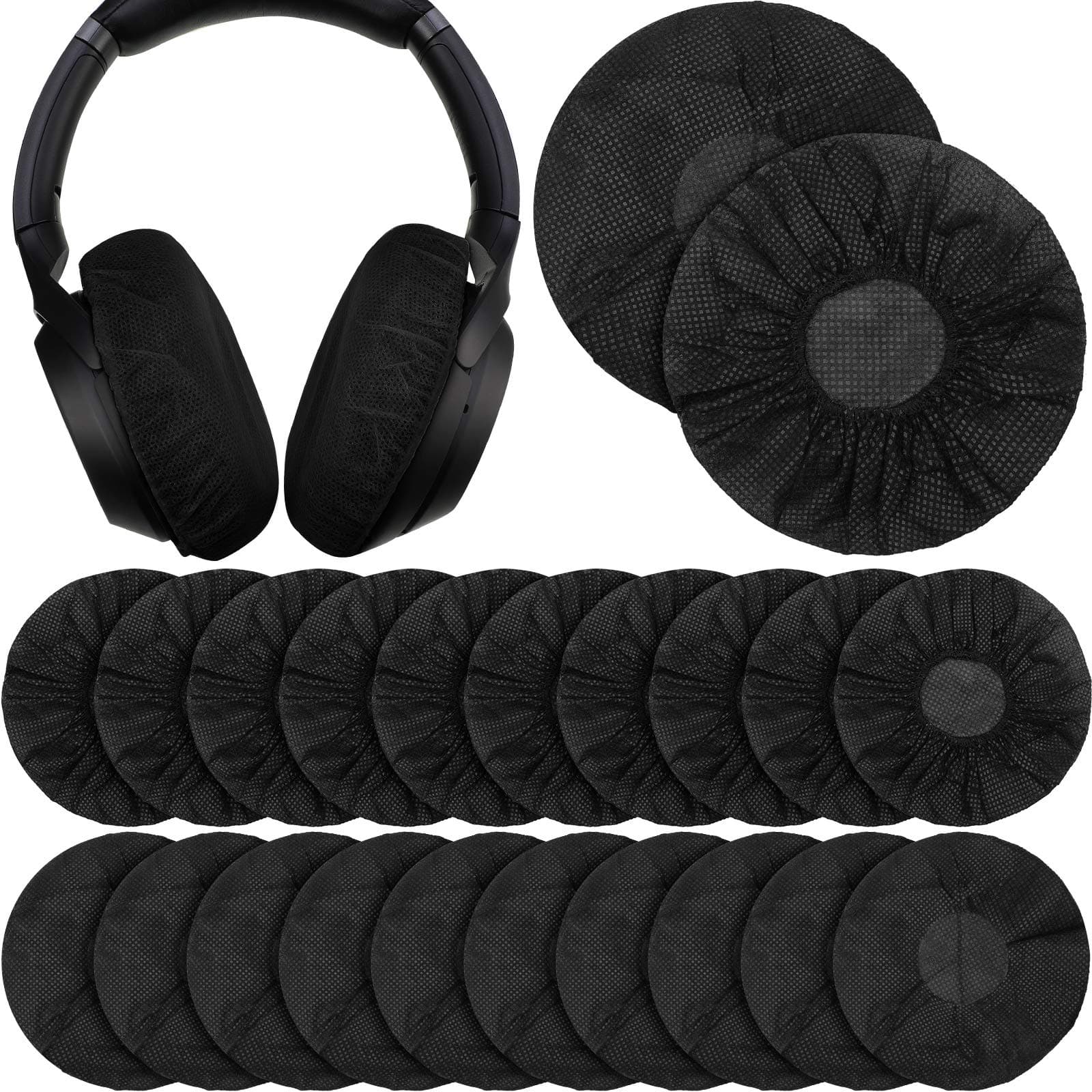 Bbto 100 Pieces Headphone Ear Covers Disposable Earphone Overs Sanitary Non-Woven Stretch Earpad Earcup Fit For Most On Headphones (Black,11 Cm)