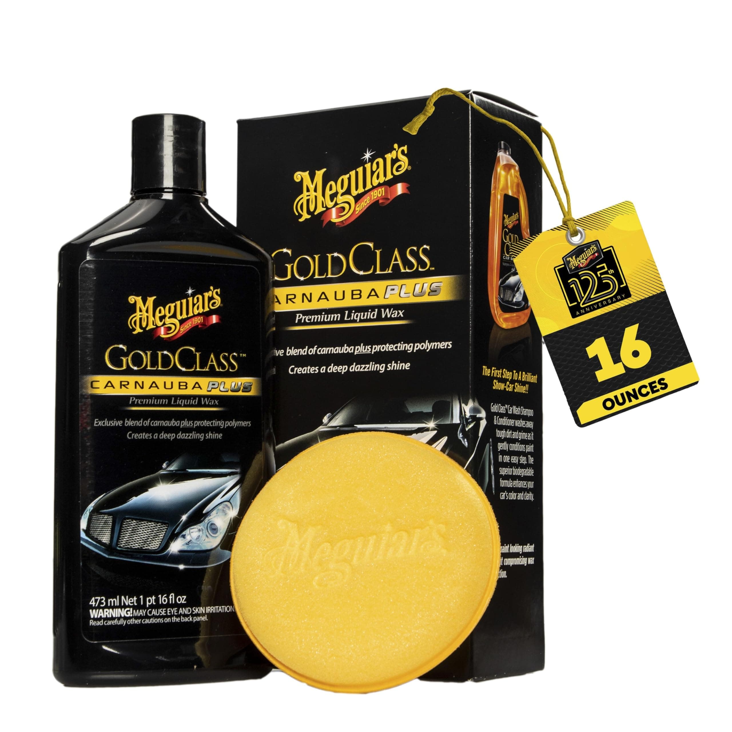 Gold Class Carnauba Plus Premium Liquid Wax Kit, Car Detailing Kit with a Pure Carnauba Wax Blend and a Foam Applicator Pad for Keeping Glossy Paint Protected Like a Pro, 16 Oz Bottle
