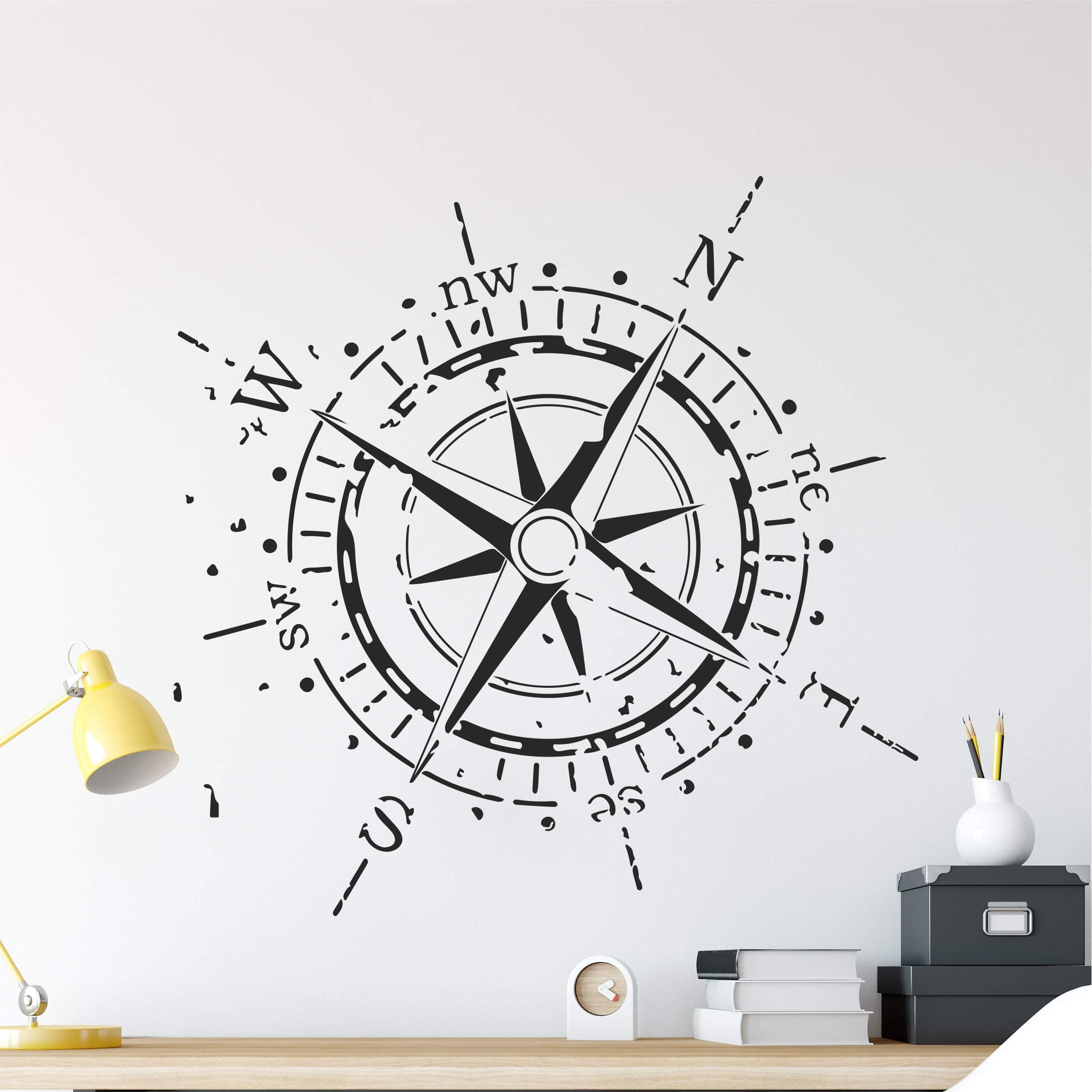 Compass Wall Decal - Modern Compass Vinyl Sticker - Navigation Compass Rose Wall Decal - Removable and Safe for Walls, Windows, Wood, etc - Made in the USA (Vintage, 16" x 16")