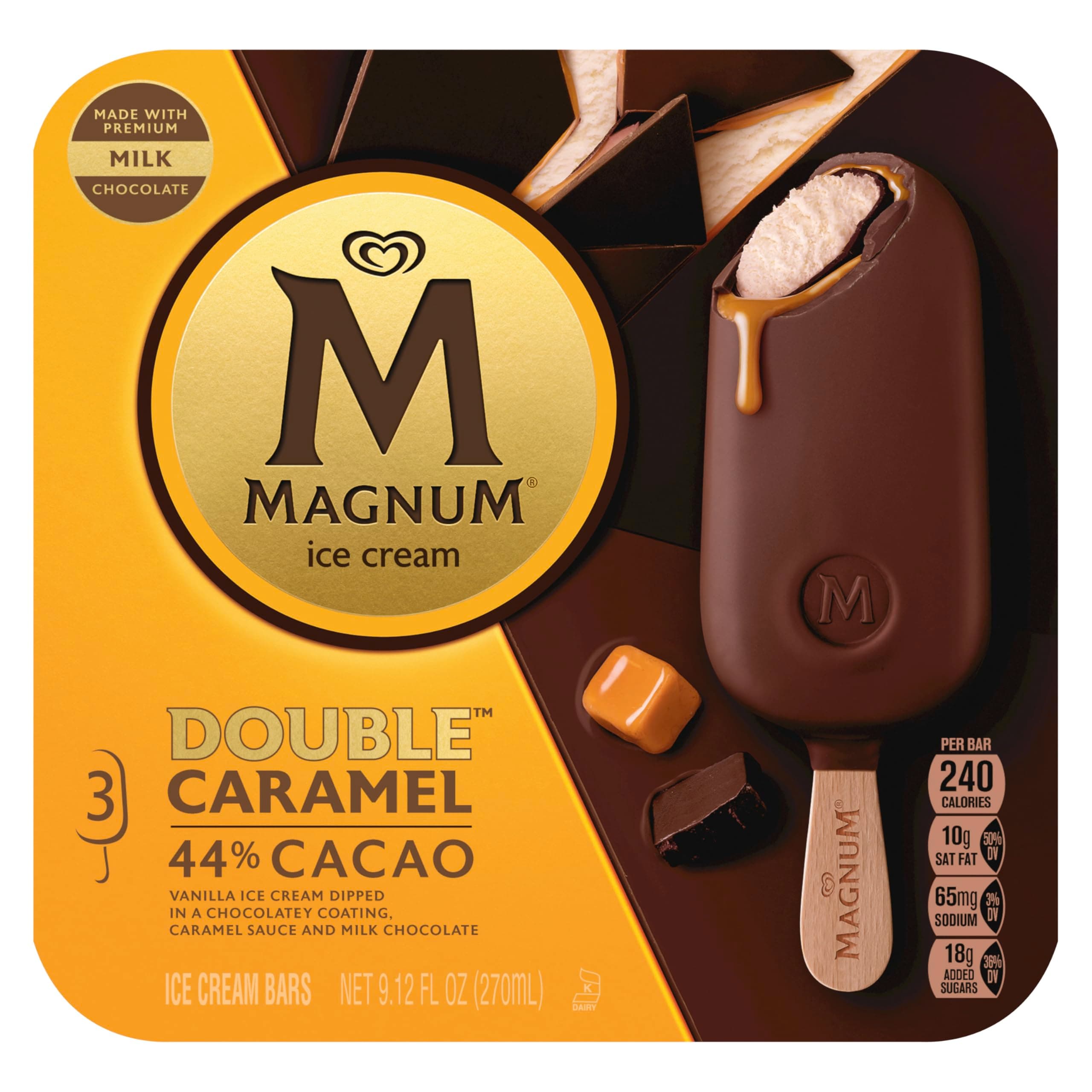Ice Cream Bars For a Creamy Frozen Treat Double Caramel Made with Belgian Chocolate, 44% Cacao 9.13 oz 3 Count