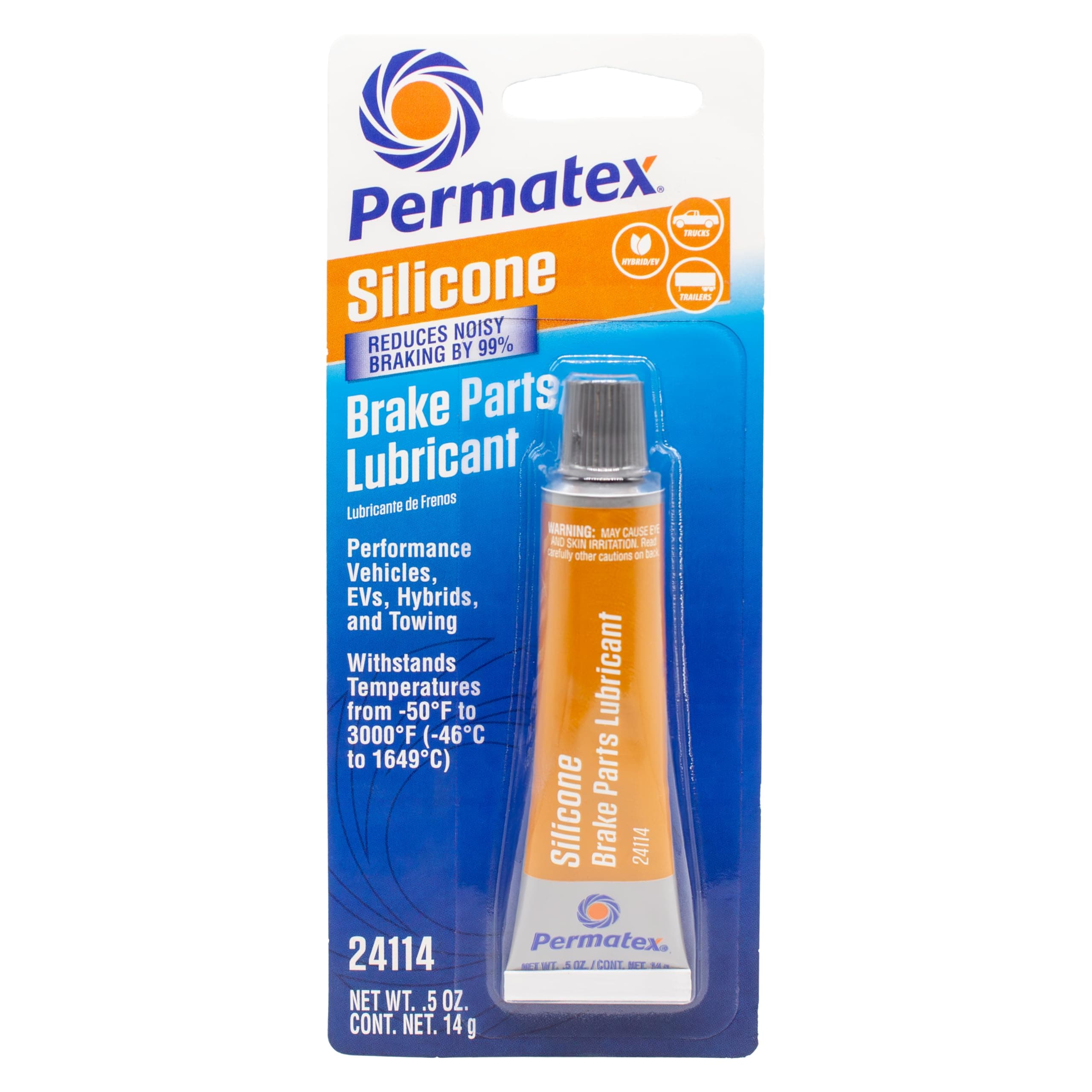Permatex 24114 Silicone Brake Parts Lubricant, Eliminates Noisy Braking, Fortified with Ceramic Solids, Non-Melting Formula Compatible with Metal, Rubber & Plastic, .5 Fl Oz.