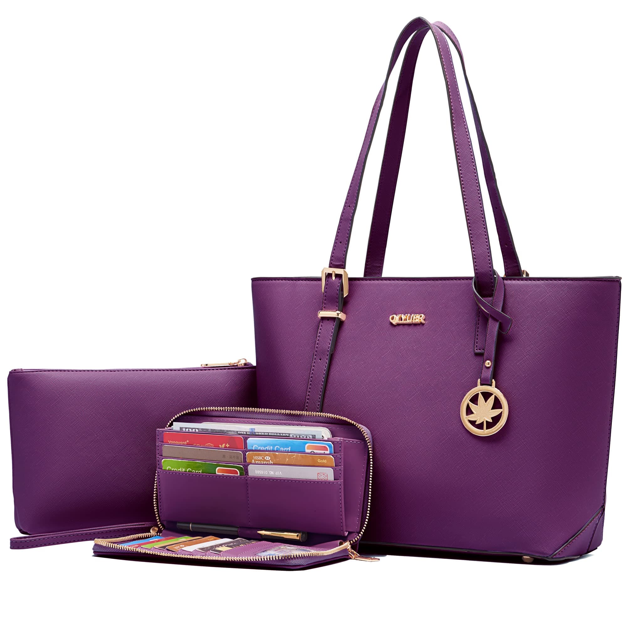 QiyuerWomen Purses Handbags Wallet Sets Shoulder Bags Top Handle Satchel Tote Purse Work Bag Set With Matching Wallet 3pcs