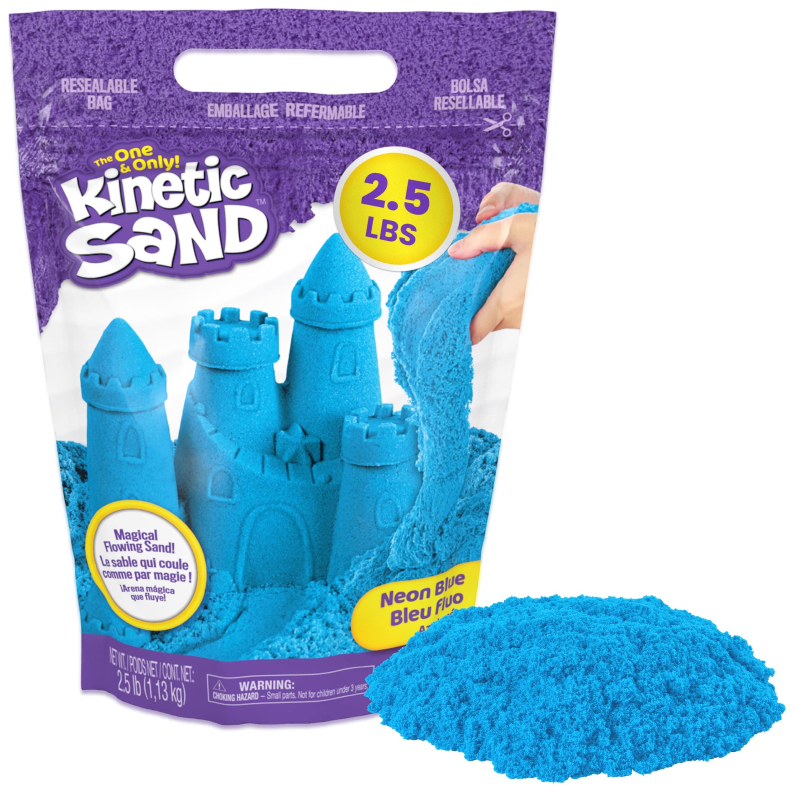 2.5lbs Blue Play Sand, Moldable Sensory Toys for Kids, Resealable Bag, Ages 3+