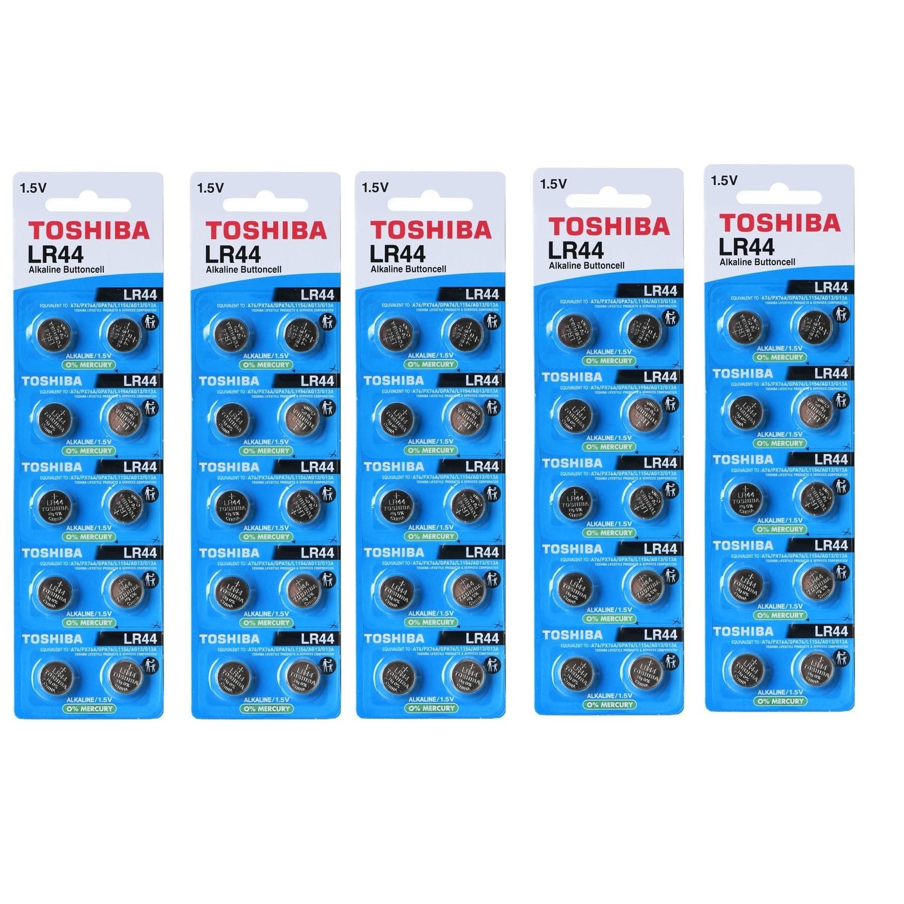 Toshiba LR44 AG13 Alkaline 1.5 Volt Batteries 50 Pack