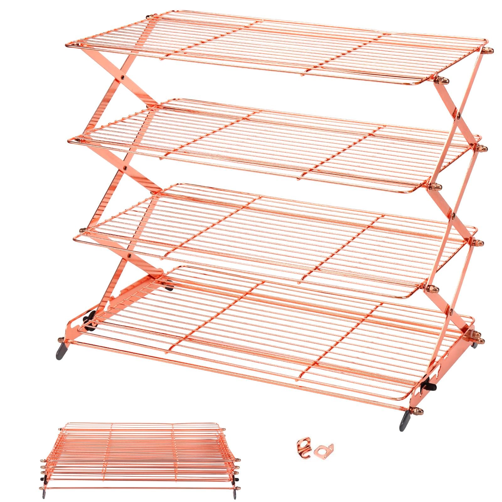 Geesta Rose Gold 3/4 Tier Collapsible Cooling Rack with 3 Adjustable Settings Design, Stackable for Cooling, Roasting, Cookie Baking - Rose Gold