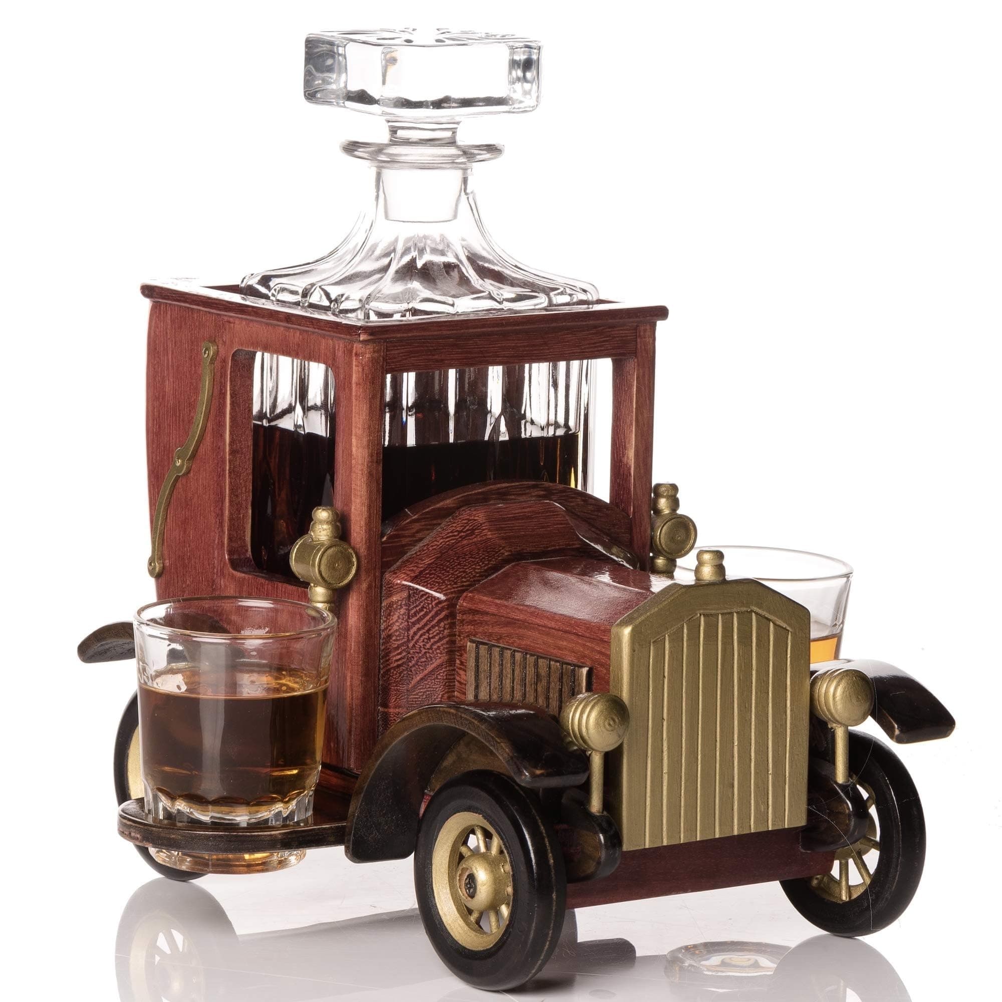 Uniquely Crafted Whiskey Decanter Sets for Men with Glasses & Old Fashioned Vintage Car Stand (32 oz) - Elevate Your Drinking Experience with Bourbon Decanter Set - Whiskey Gifts for Men
