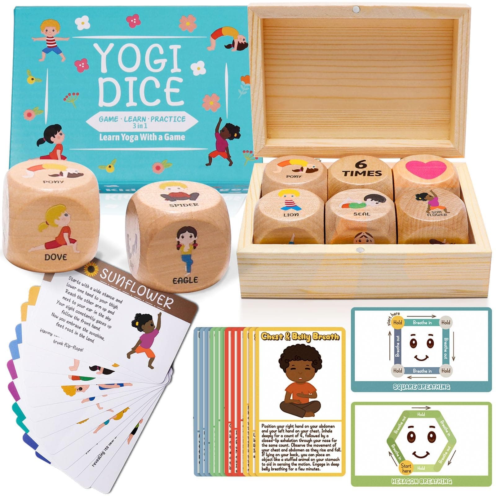 Garybank Kids Yoga Dice With 12 Yoga Cards, 20 Breathing Exercise Cards - Calm Down Corner Supplies, Solo or Group Fun Exercise Game, Workout Equipment, Christmas Gifts