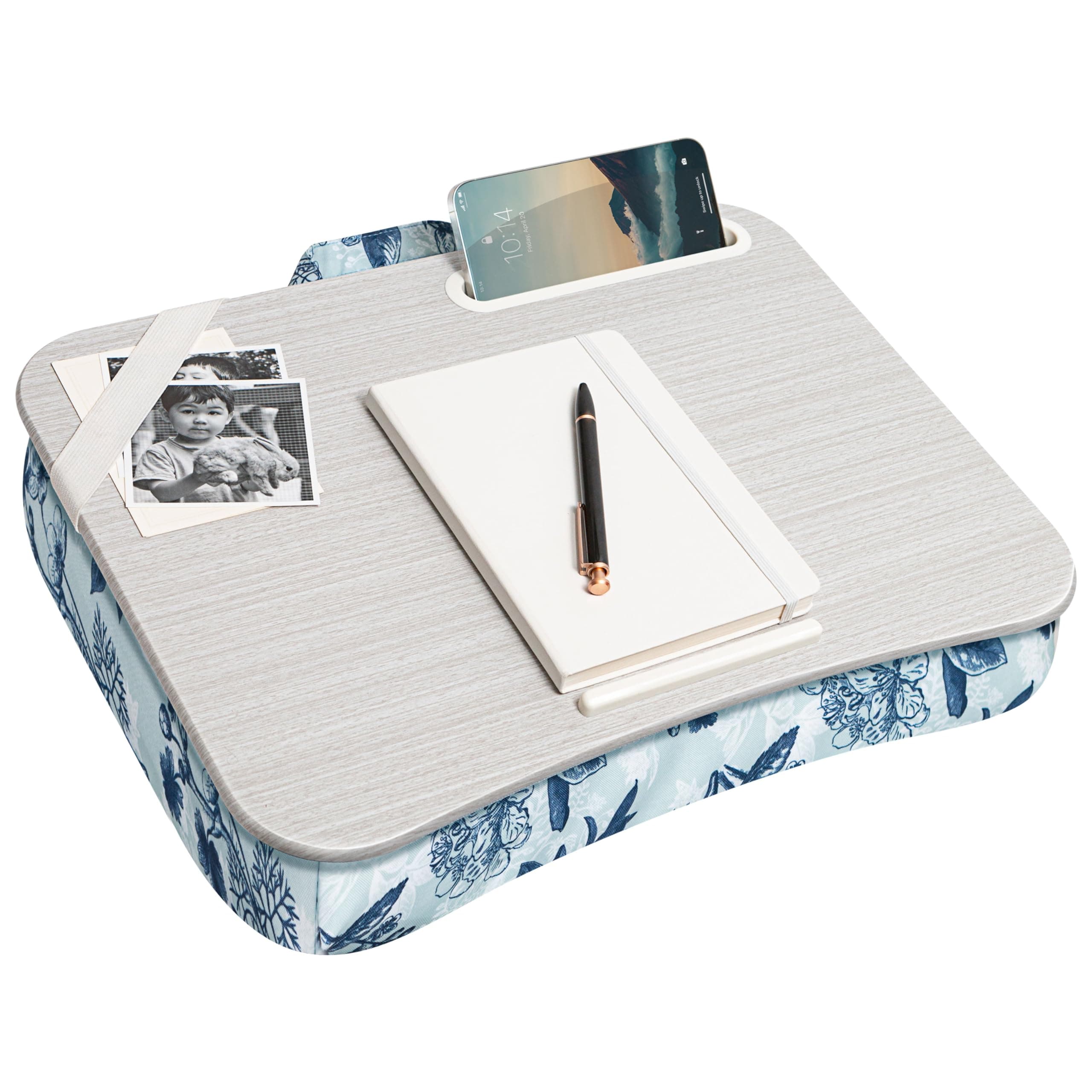 LAPGEAR Designer Lap Desk with Phone Holder and Device Ledge - Blue Blossoms - Fits up to 15.6 Inch Laptops - Style No. 45433