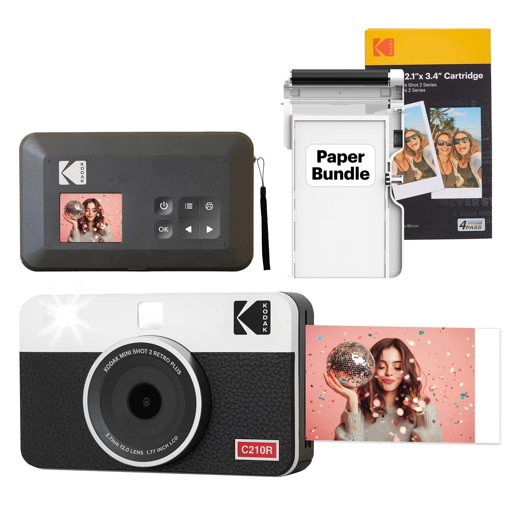 Mini Shot 2 Retro 4PASS Instant Camera and Portable Photo Printer 2-in-1, 5.3×8.6 Centimeters Instant Prints, 38 Sheet Bundle, White
