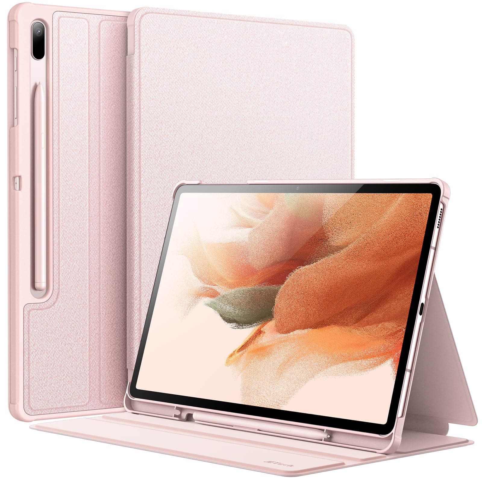 JETech Case for Samsung Galaxy Tab S8 Plus 2022 / S7 FE 2021 / S7 Plus 2020 12.4-Inch with S Pen Holder, Slim Folio Stand Protective Tablet Cover, Multi-Angle Viewing (Pink Gold)