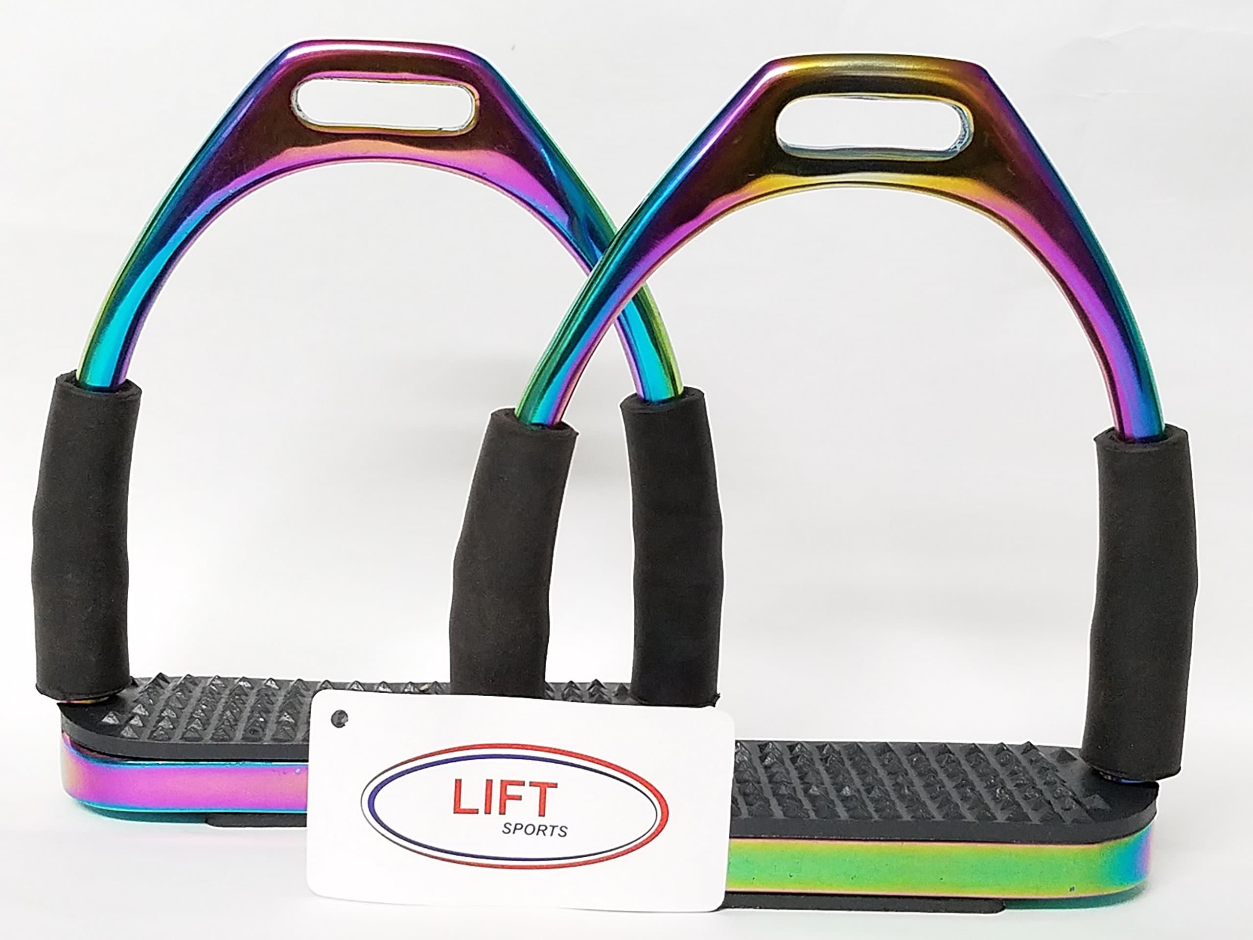 RAINBOW MULTI COLOR HORSE FLEXIBLE SAFETY STIRRUPS RIDING BENDY IRON STEEL (5 INCH)