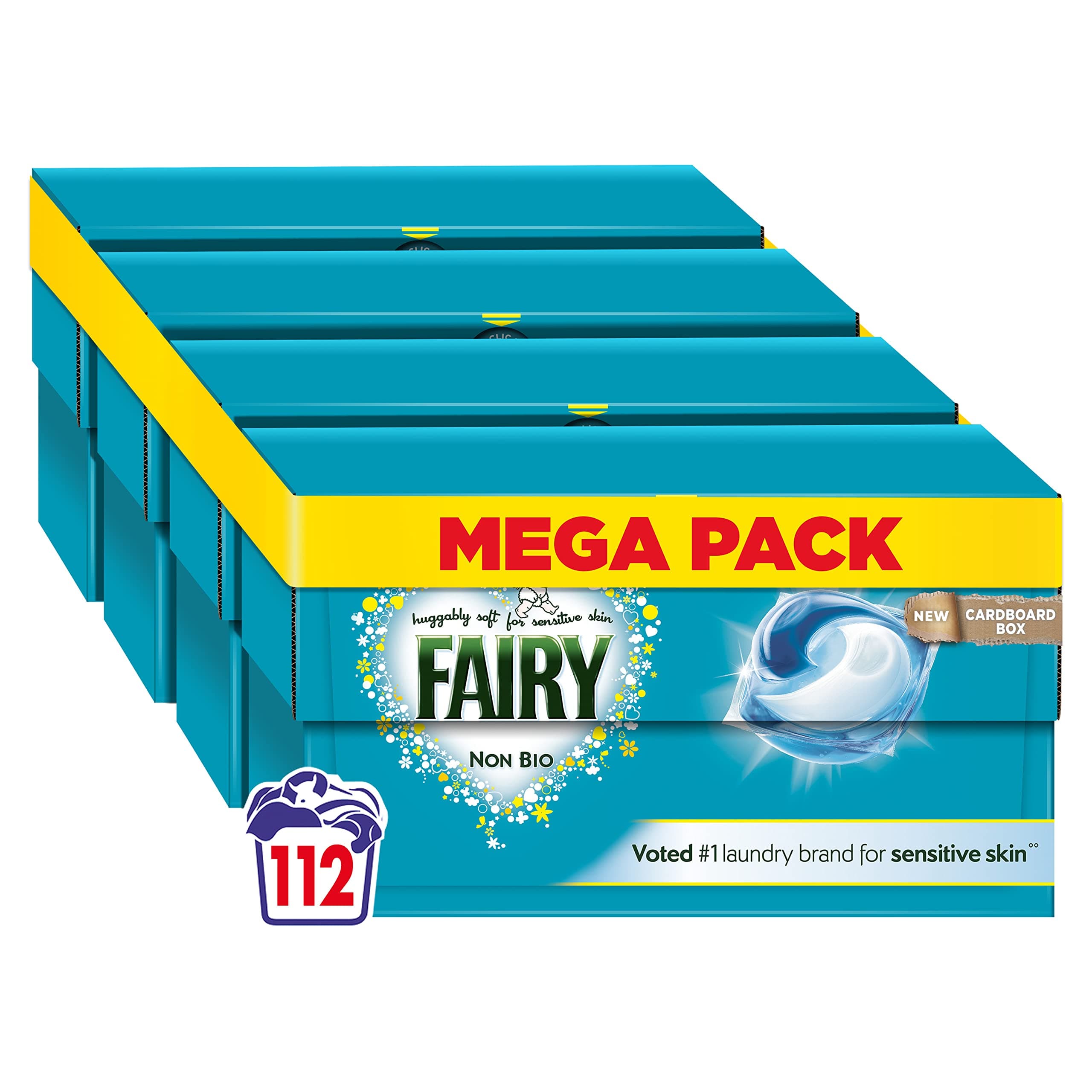 Fairy Non-Bio All-in-1 PODS Washing Liquid Laundry Detergent Tablets / Capsules, 112 Washes (28 x 4), Huggably Soft for Sensitive Skin