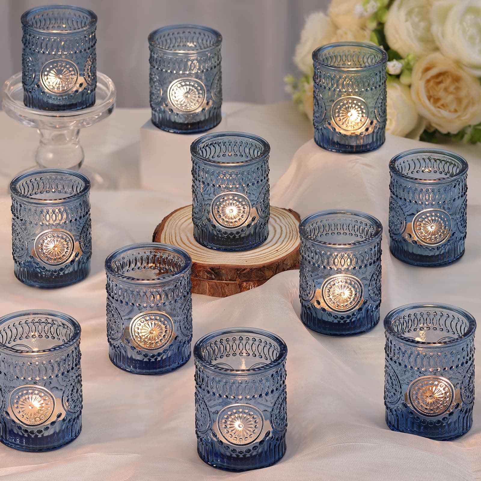 DARJEN Blue Votive Candle Holders Set of 36 - Votive Candle Holders Bulk, Glass Candle Holder for Party Decoration, Tea Lights Candle Holders for Wedding