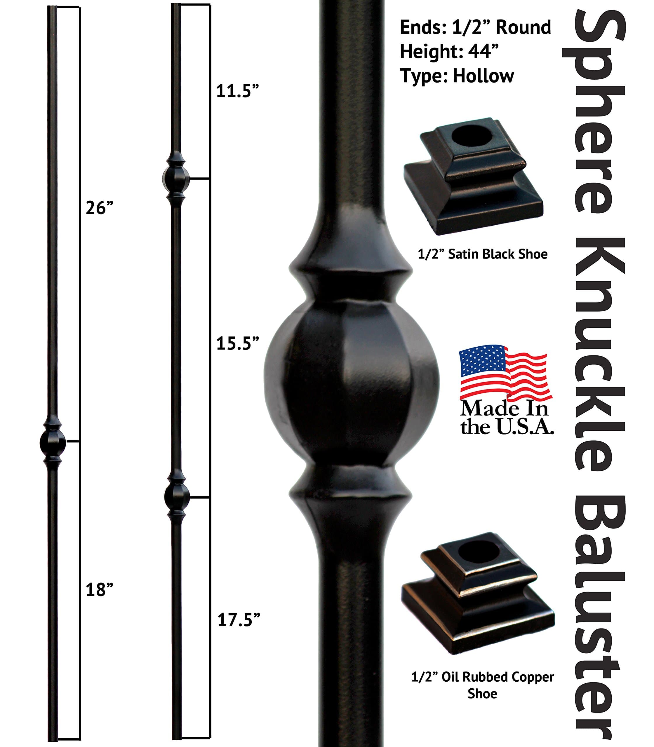 Metal Stair Parts Iron Balusters Iron Spindles Hollow Satin Black Oil Rubbed Copper (Double Knuckle)
