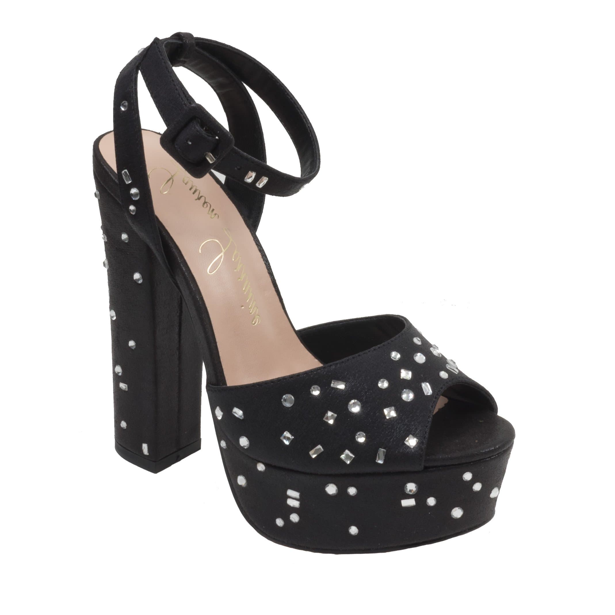 Lauren Lorraine Carrie Black Block Heel Ankle Strap Formal Platform Sandal Black (Black, 8.5)