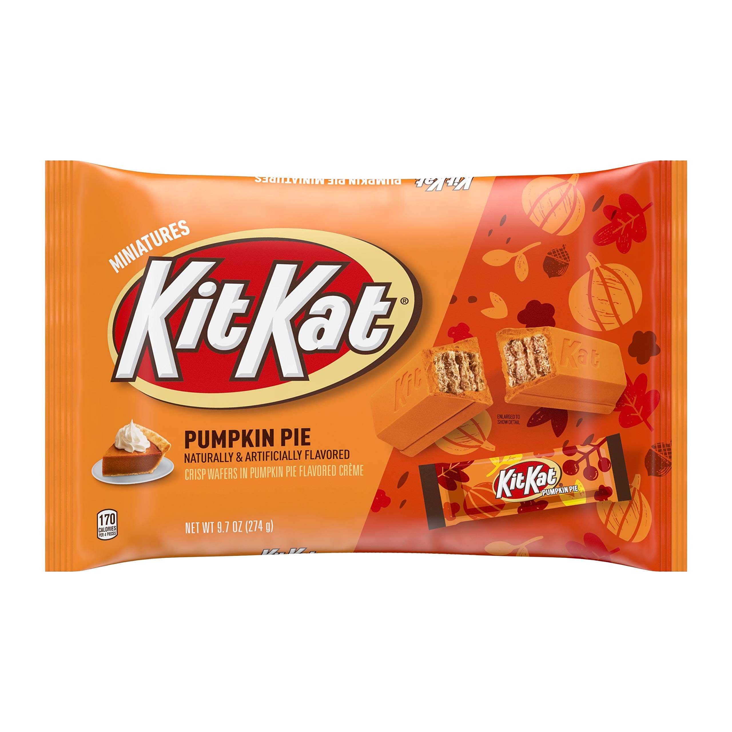 KIT KAT® Pumpkin Pie Flavored Miniature Wafer Candy, Halloween, 9.7 oz Bag