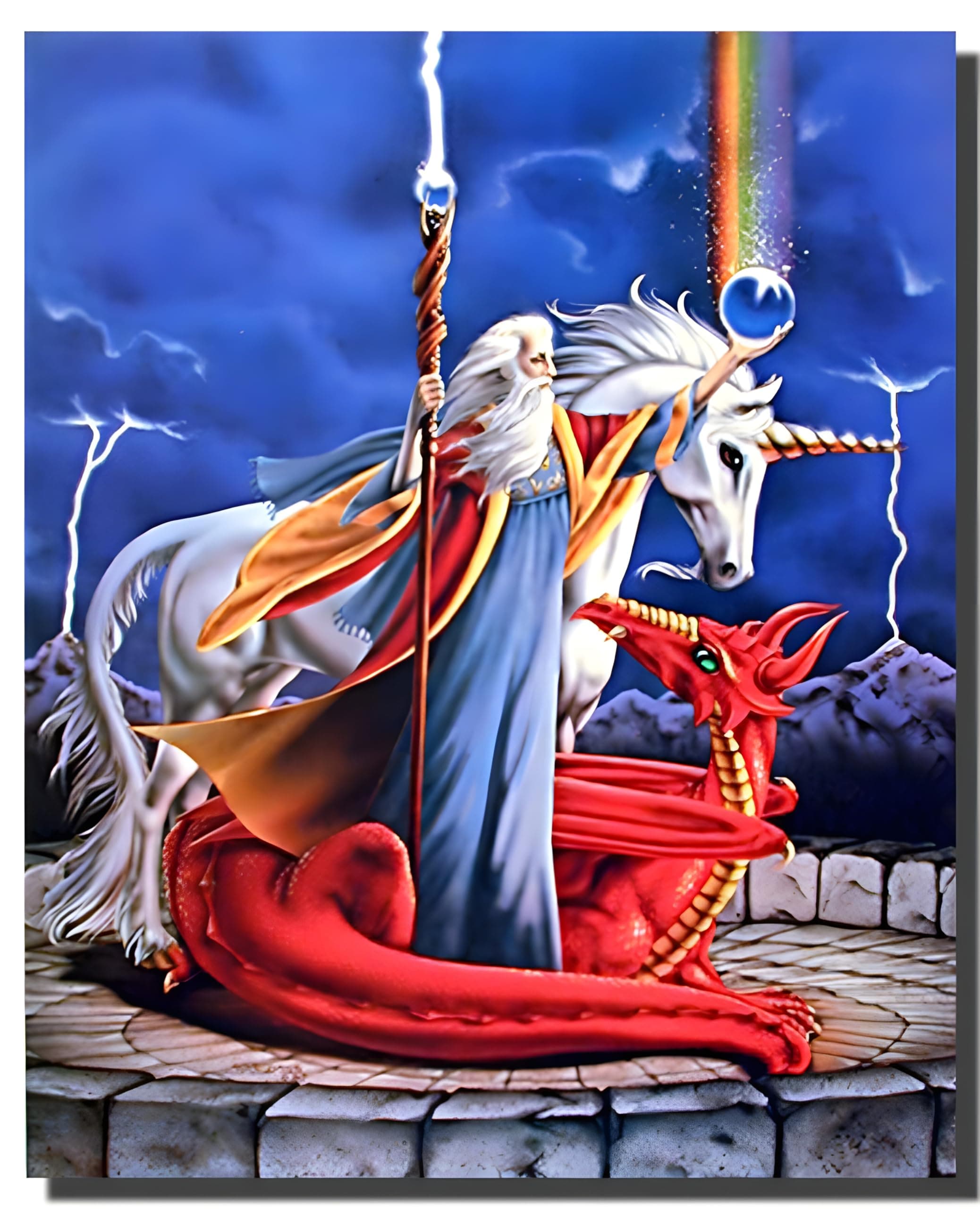 Impact Posters Gallery Unicorn Horse Storm Chaser Wizard Fantasy Kids Red Dragon Room Wall Decor Art Print Poster (16x20)