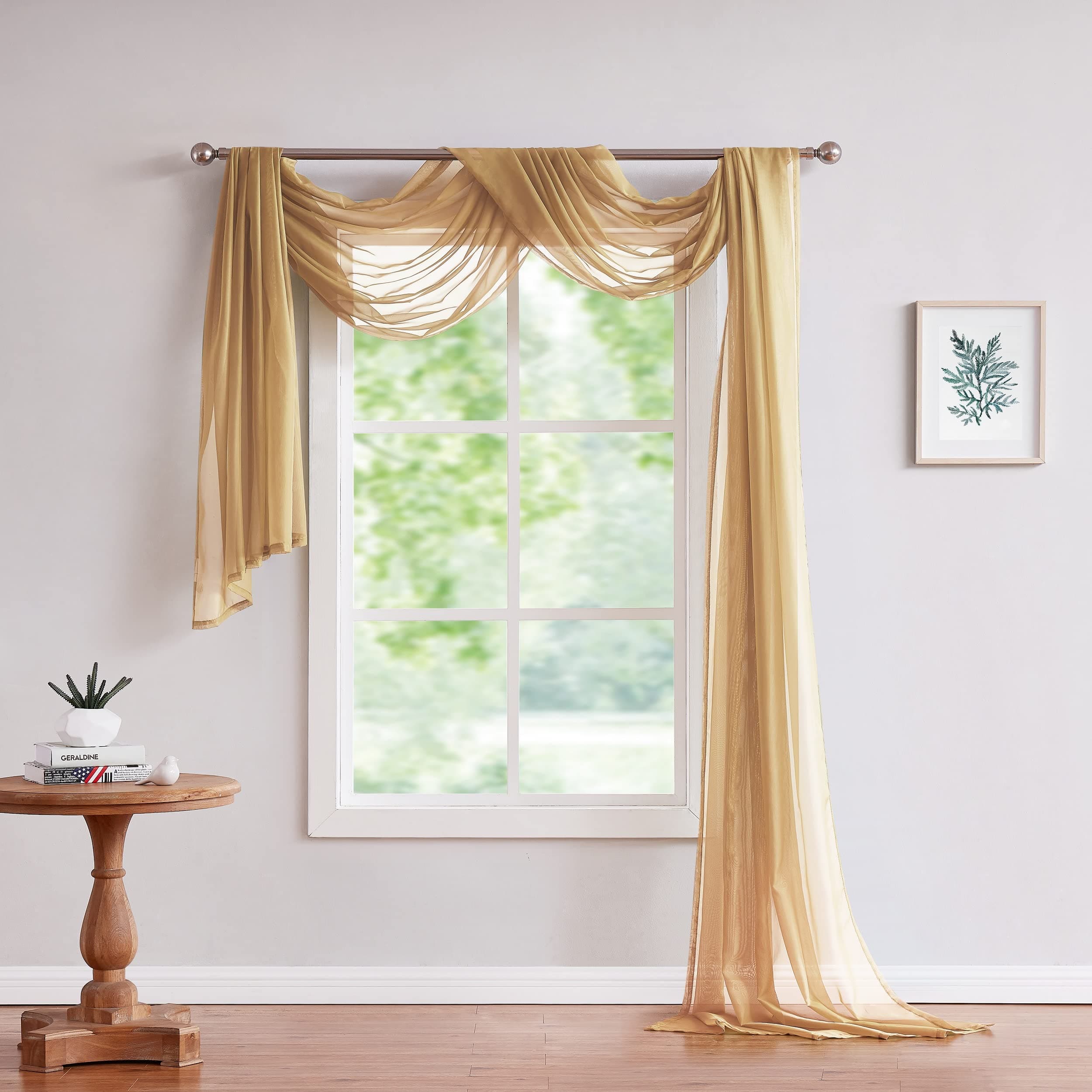 Gold Window Scarf Valance in 288 Inch Size. Use Window Scarves as Canopy Bed or Backdrop Curtains, Curtain Scarf, or Sheer Fabric for Draping. (Amazing 55 x 288, Gold)
